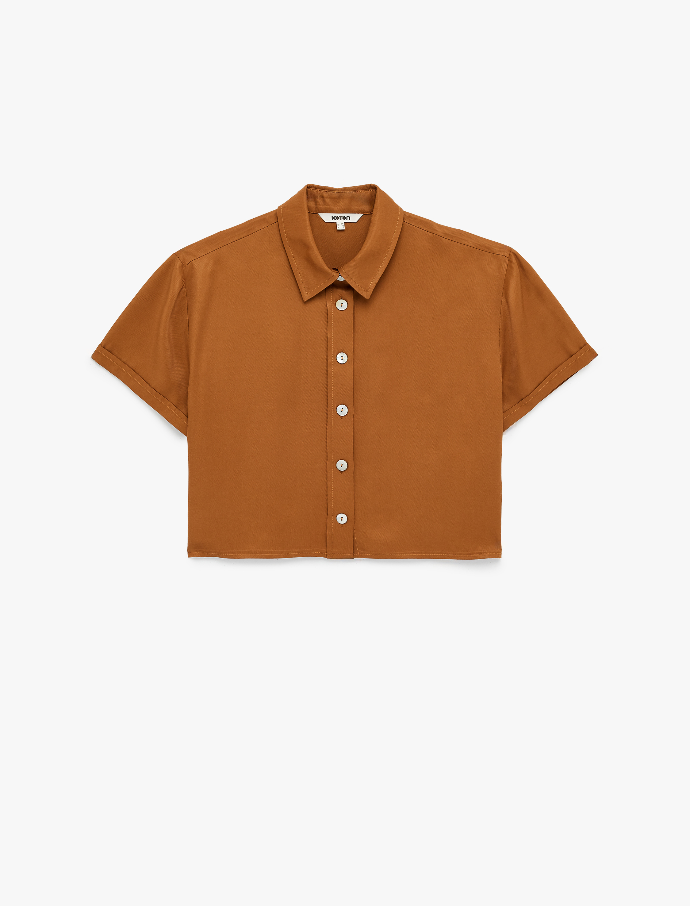   Bol Kalıp Kısa Kollu Klasik Yaka Viskon Crop Gömlek