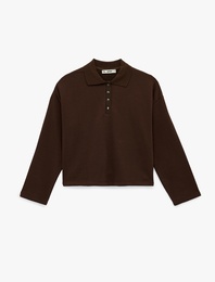 Rahat Kalıp Uzun Kollu Düğmeli Polo Yaka Tişört