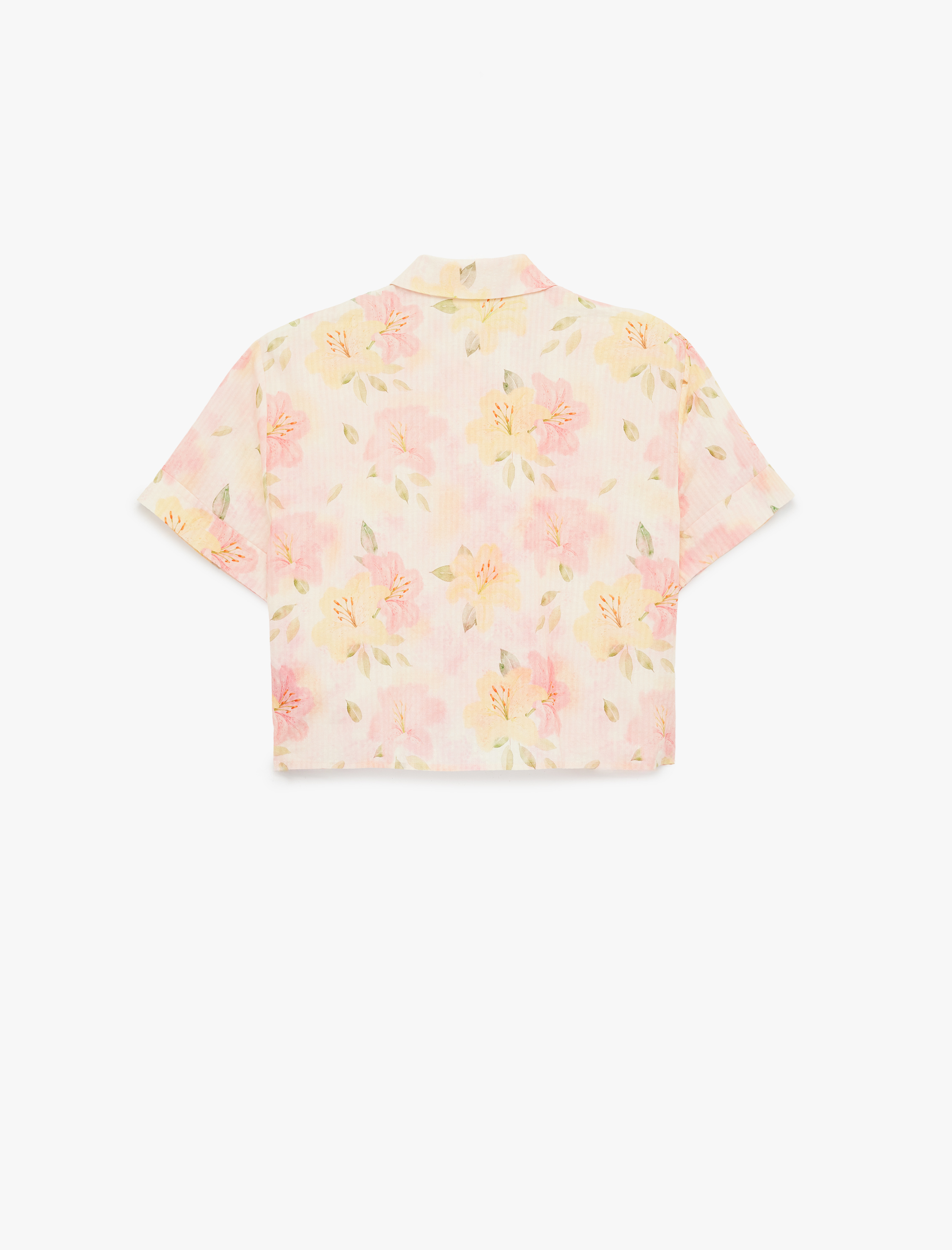   Pamuk Karışımlı Rahat Kalıp Kısa Kollu Çiçekli Crop Gömlek