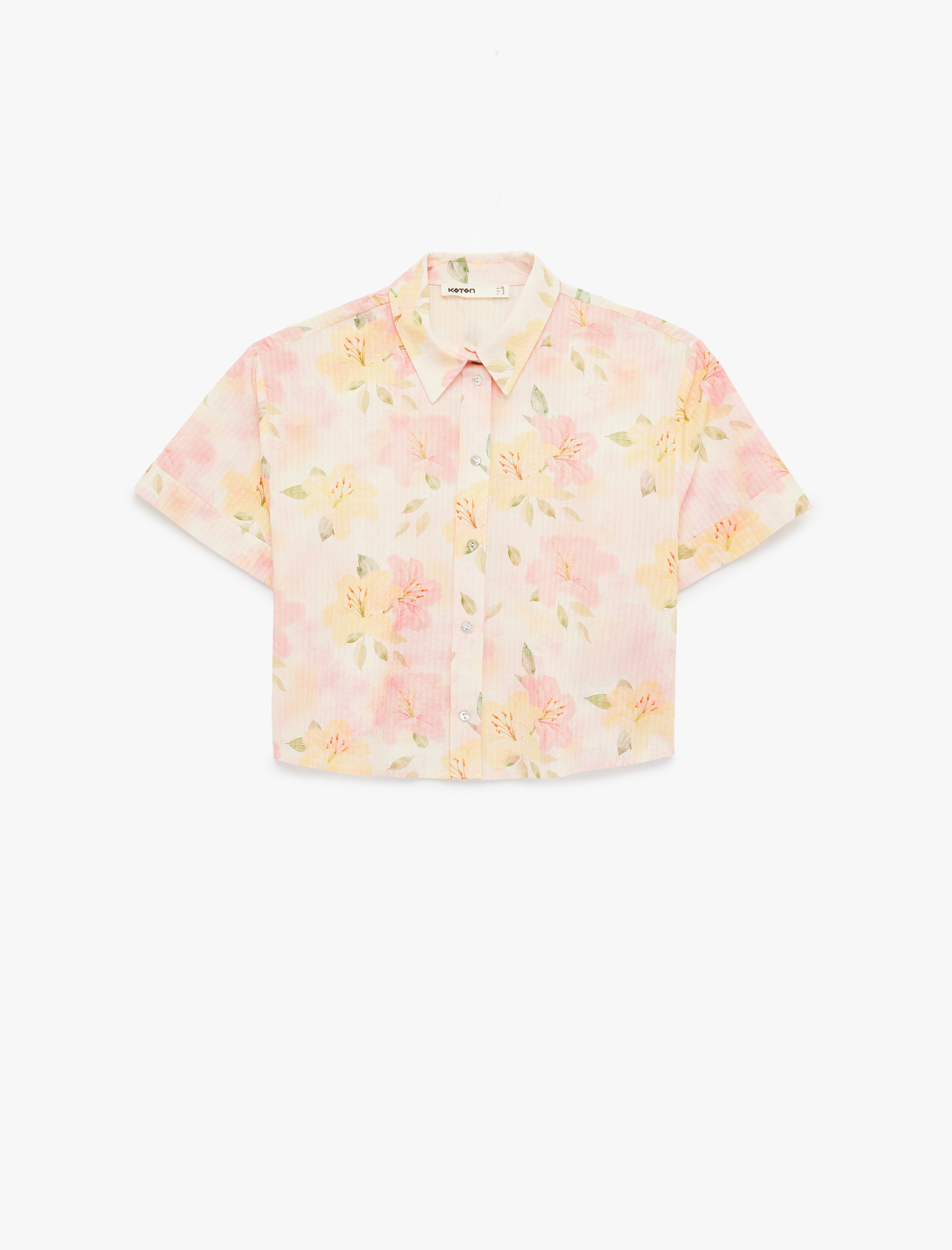   Pamuk Karışımlı Rahat Kalıp Kısa Kollu Çiçekli Crop Gömlek