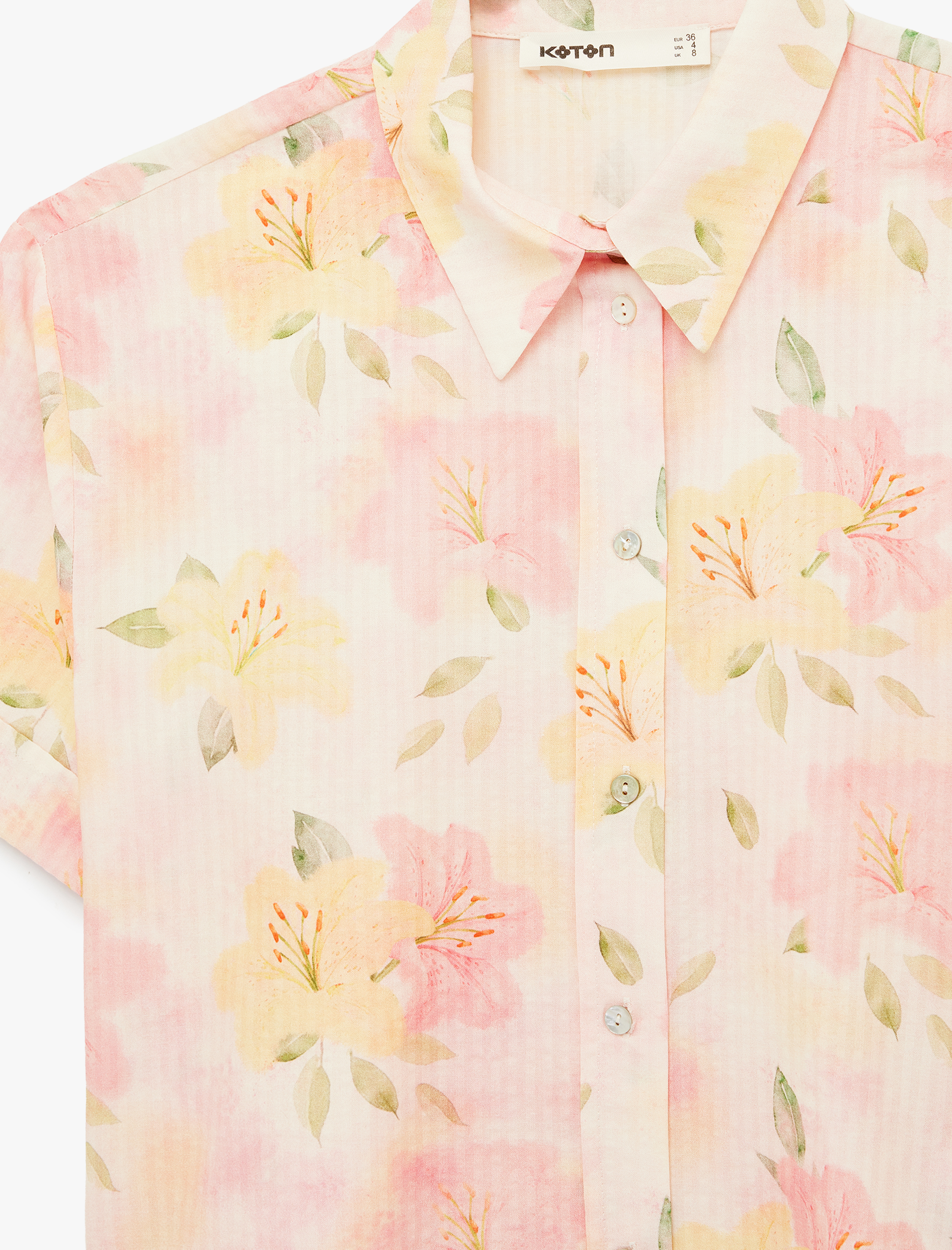   Pamuk Karışımlı Rahat Kalıp Kısa Kollu Çiçekli Crop Gömlek