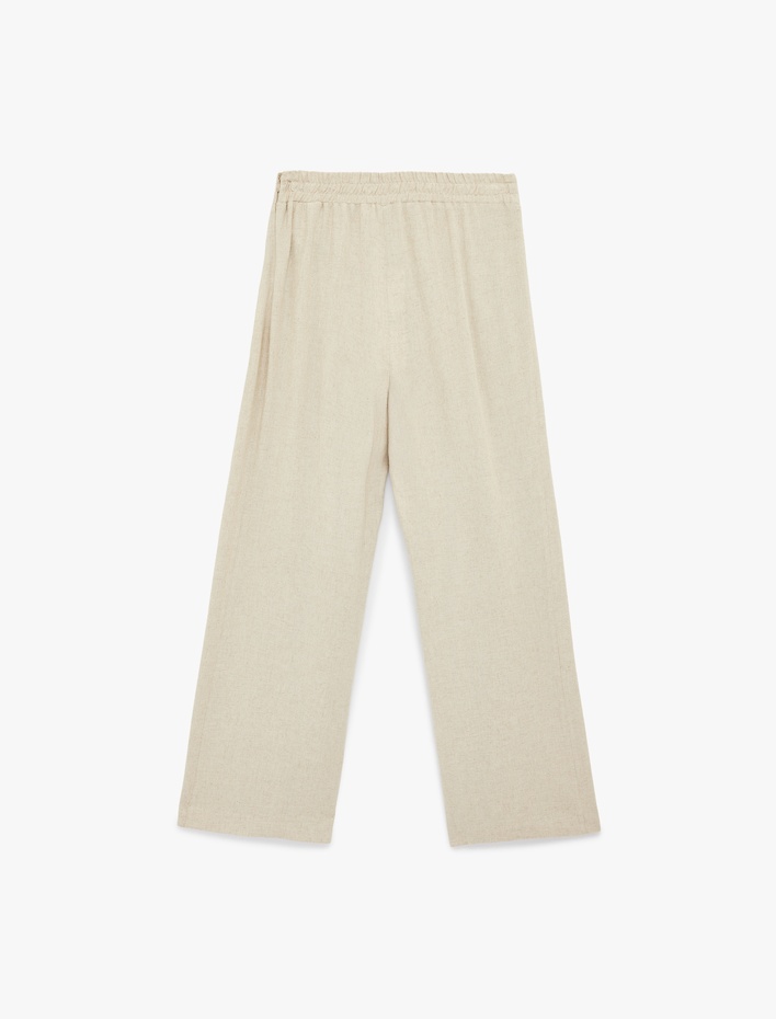  Rahat Kalıp Keten Karışımlı Pileli Etek Pantolon