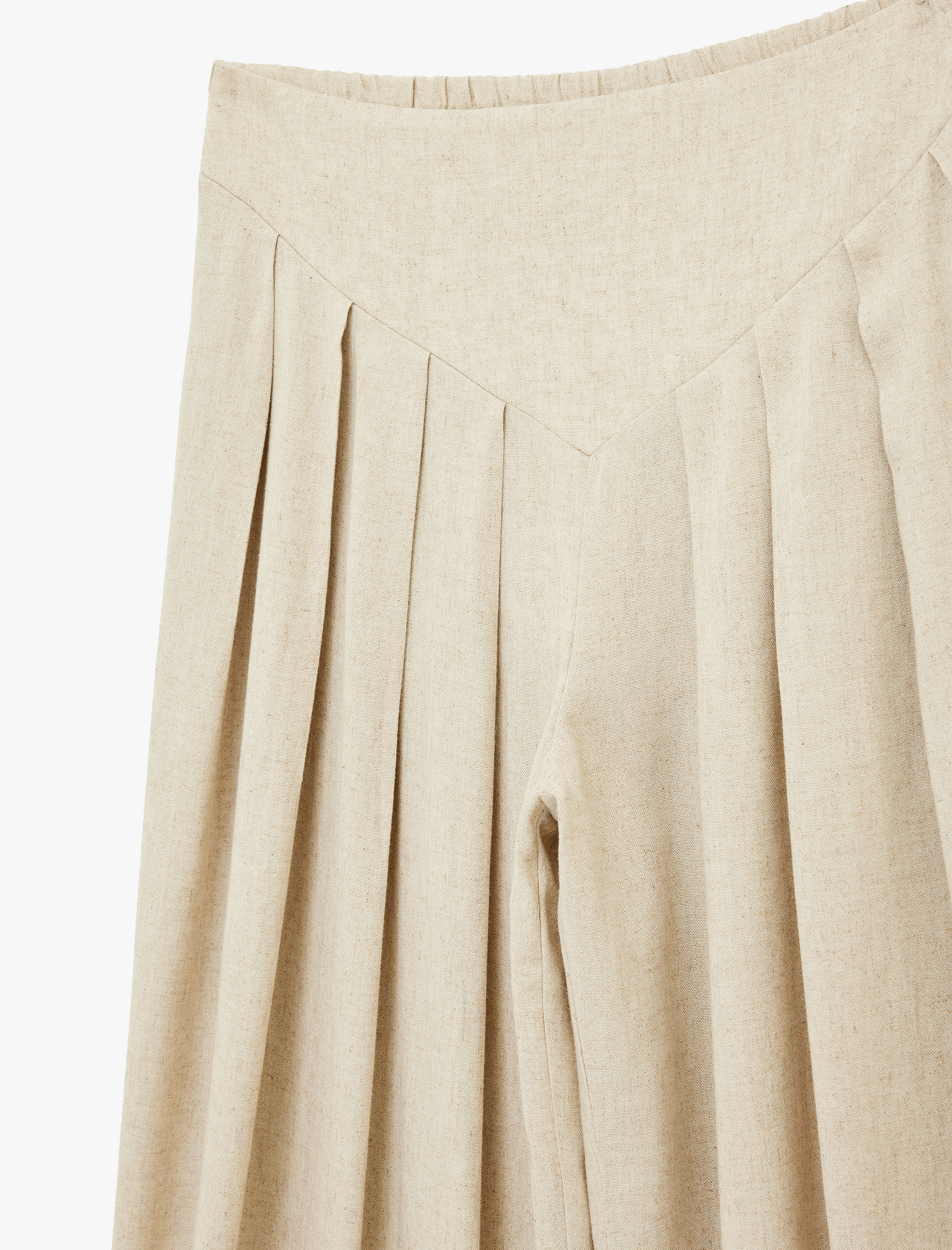   Rahat Kalıp Keten Karışımlı Pileli Etek Pantolon