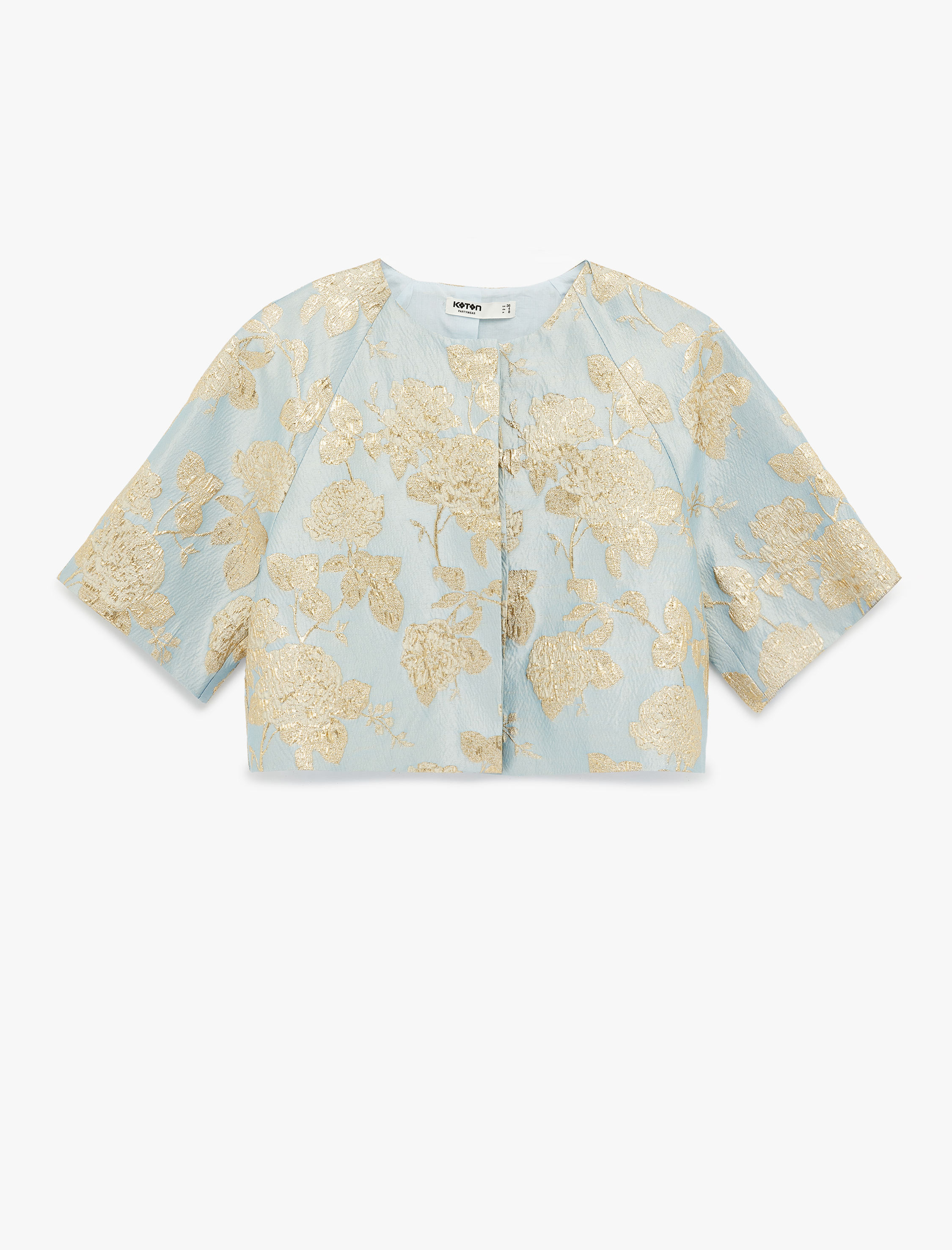   3/4 Kollu Bisiklet Yaka Metalik İşlemeli Crop Ceket