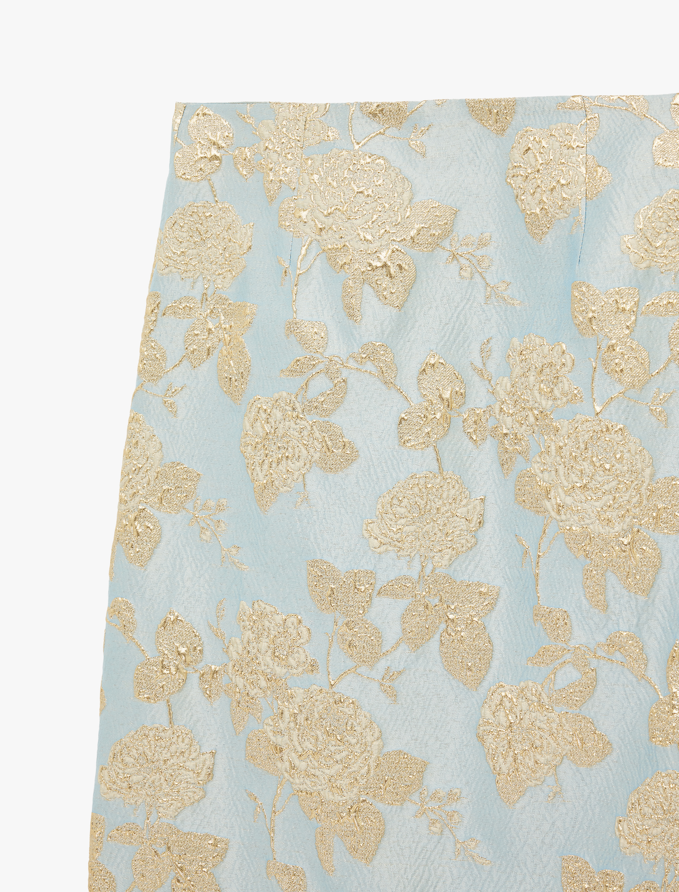   Metalik İplik Detaylı Çiçek Desenli Midi Kalem Etek