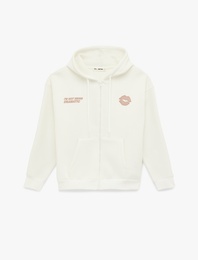 Kapüşonlu Uzun Kollu Arkası Baskılı Fermuarlı Oversize Sweatshirt