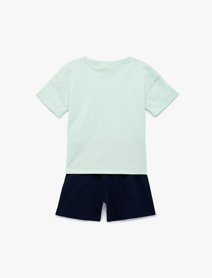 Erkek Bebek Baskılı Kısa Kollu Bisiklet Yaka Pamuklu 2'li Tişört ve Şort Seti