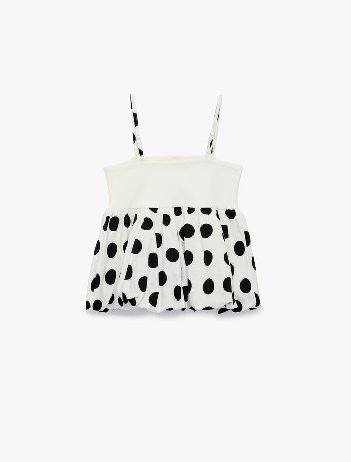 Kız Çocuk Pamuklu İnce Askılı Kolsuz Puantiyeli Bluz