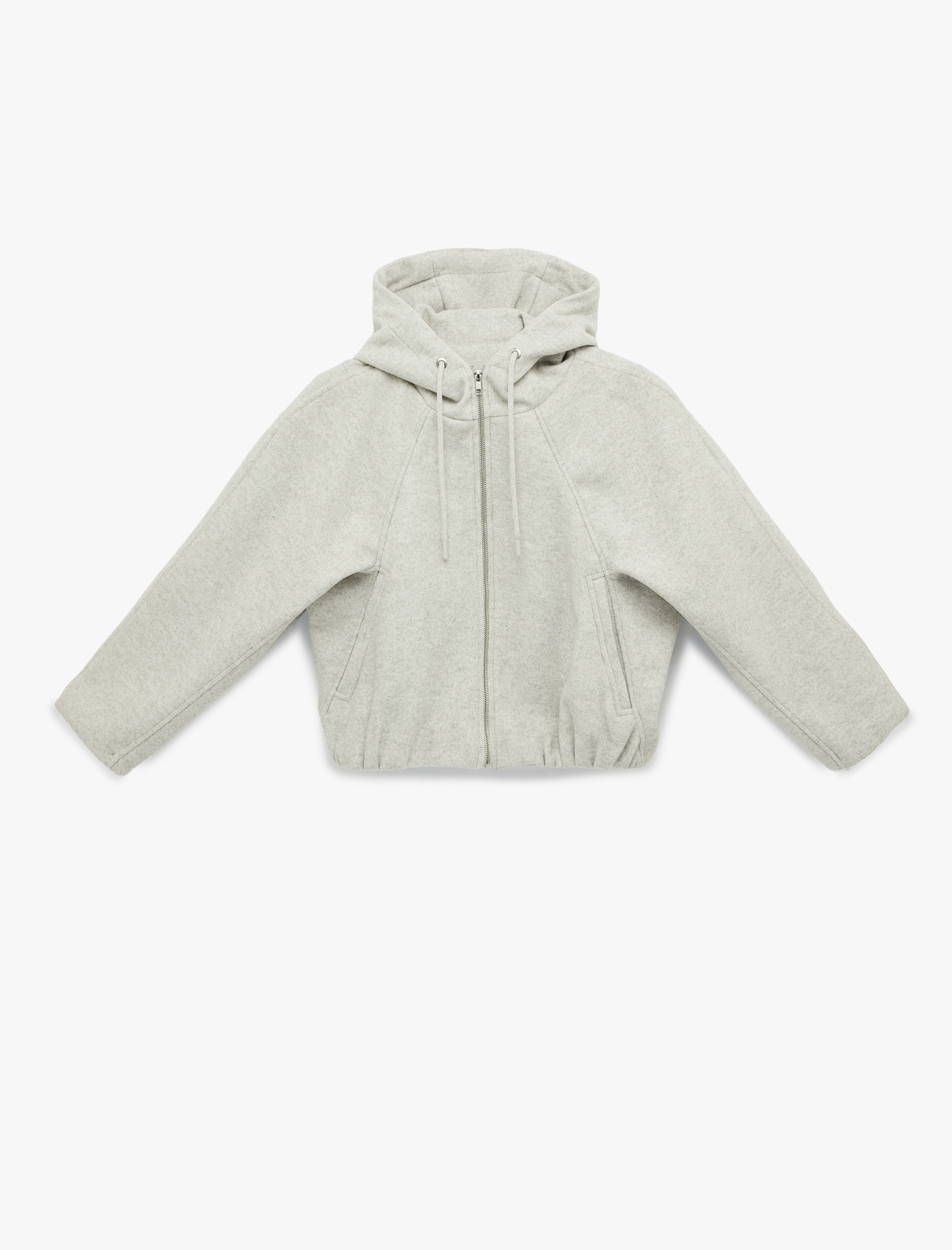   Cepli Fermuarlı Uzun Kollu Kapüşonlu Kaşe Bomber Ceket