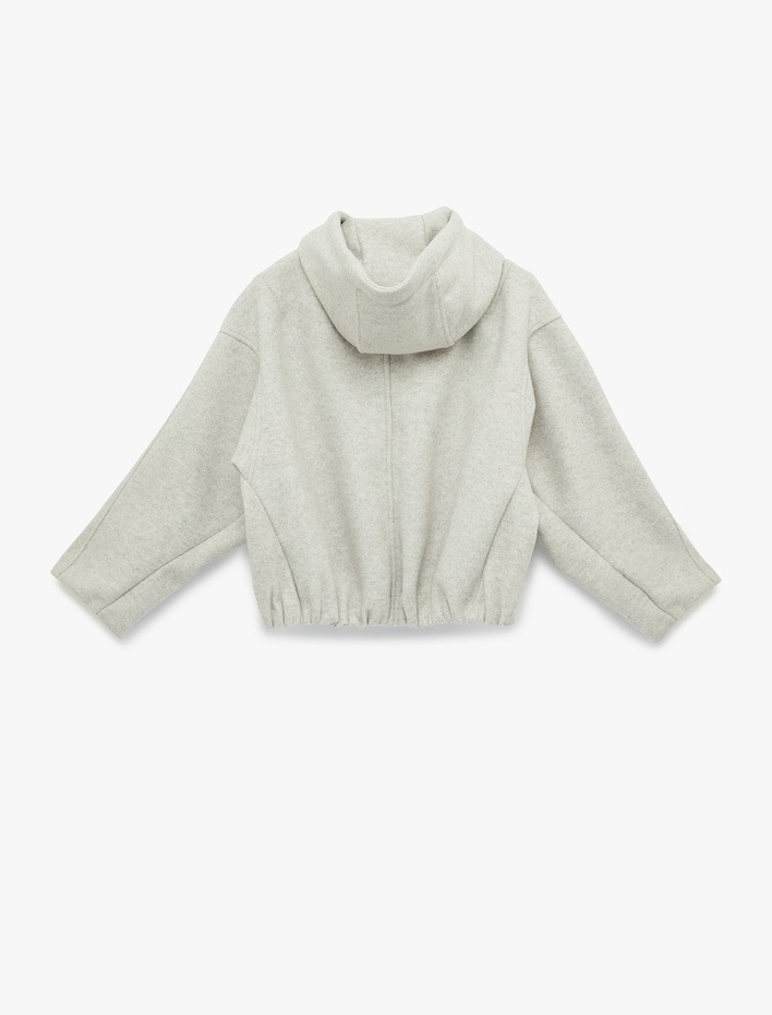  Cepli Fermuarlı Uzun Kollu Kapüşonlu Kaşe Bomber Ceket