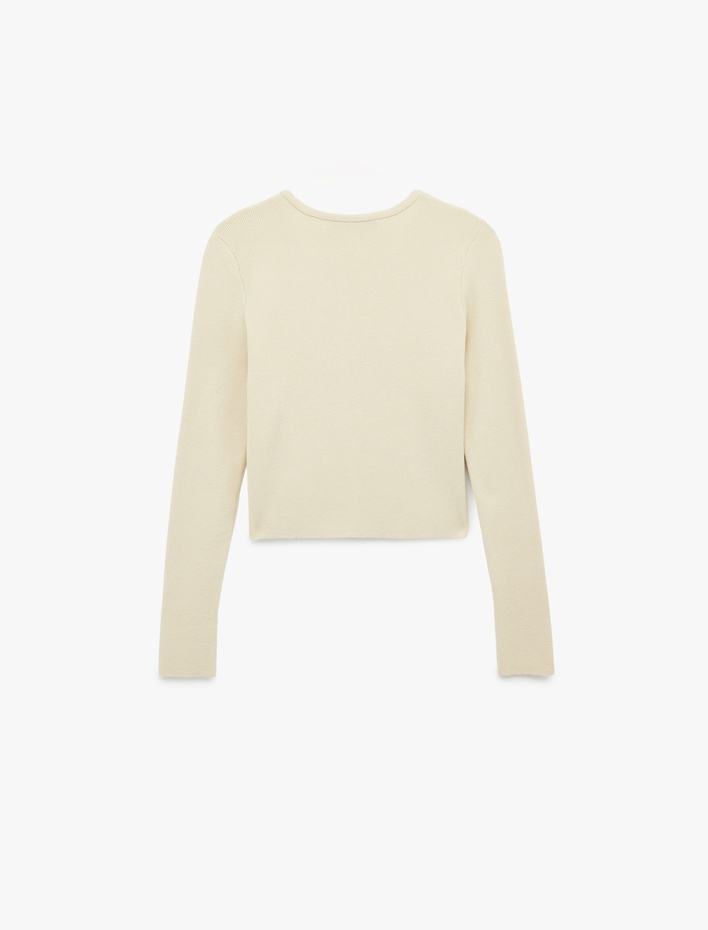  Uzun Kollu Düğmeli Bisiklet Yaka Triko Hırka