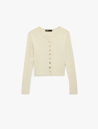 Uzun Kollu Düğmeli Bisiklet Yaka Triko Hırka