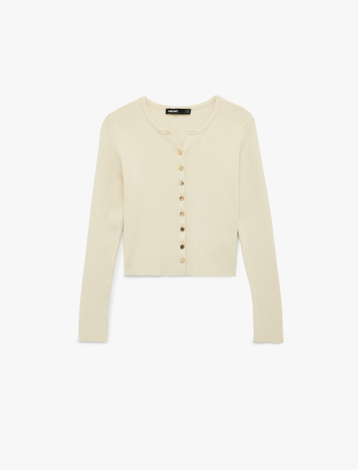  Uzun Kollu Düğmeli Bisiklet Yaka Triko Hırka