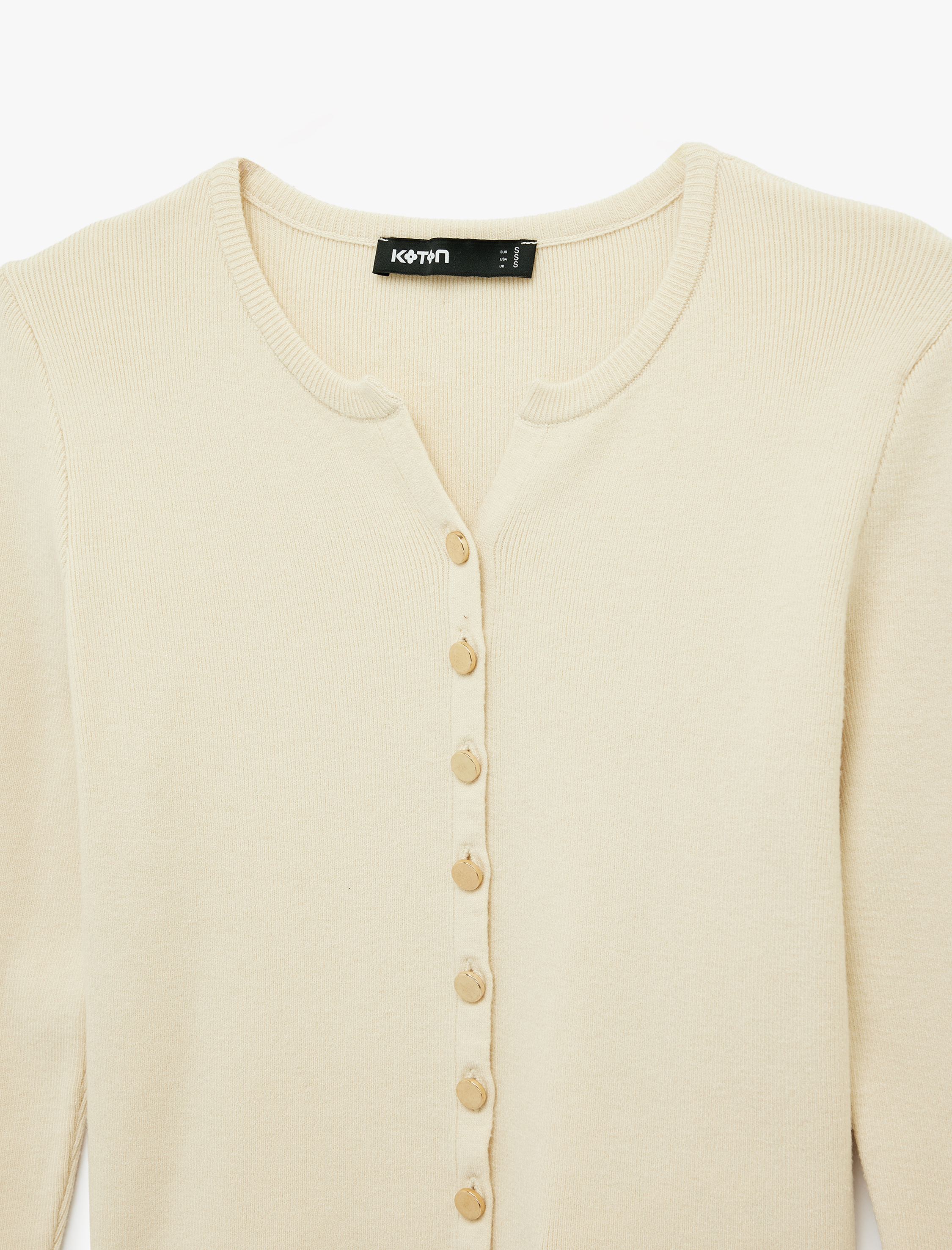   Uzun Kollu Düğmeli Bisiklet Yaka Triko Hırka