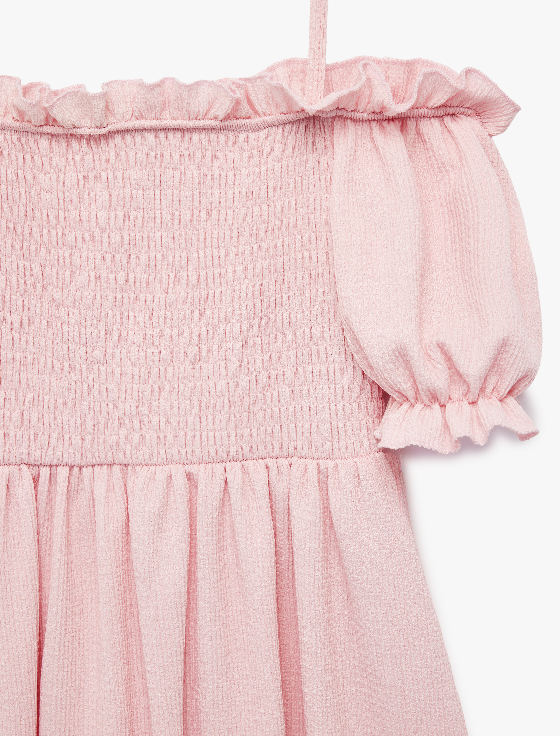  Kız Çocuk Gipeli Balon Kollu Omzu Açık Midi Elbise