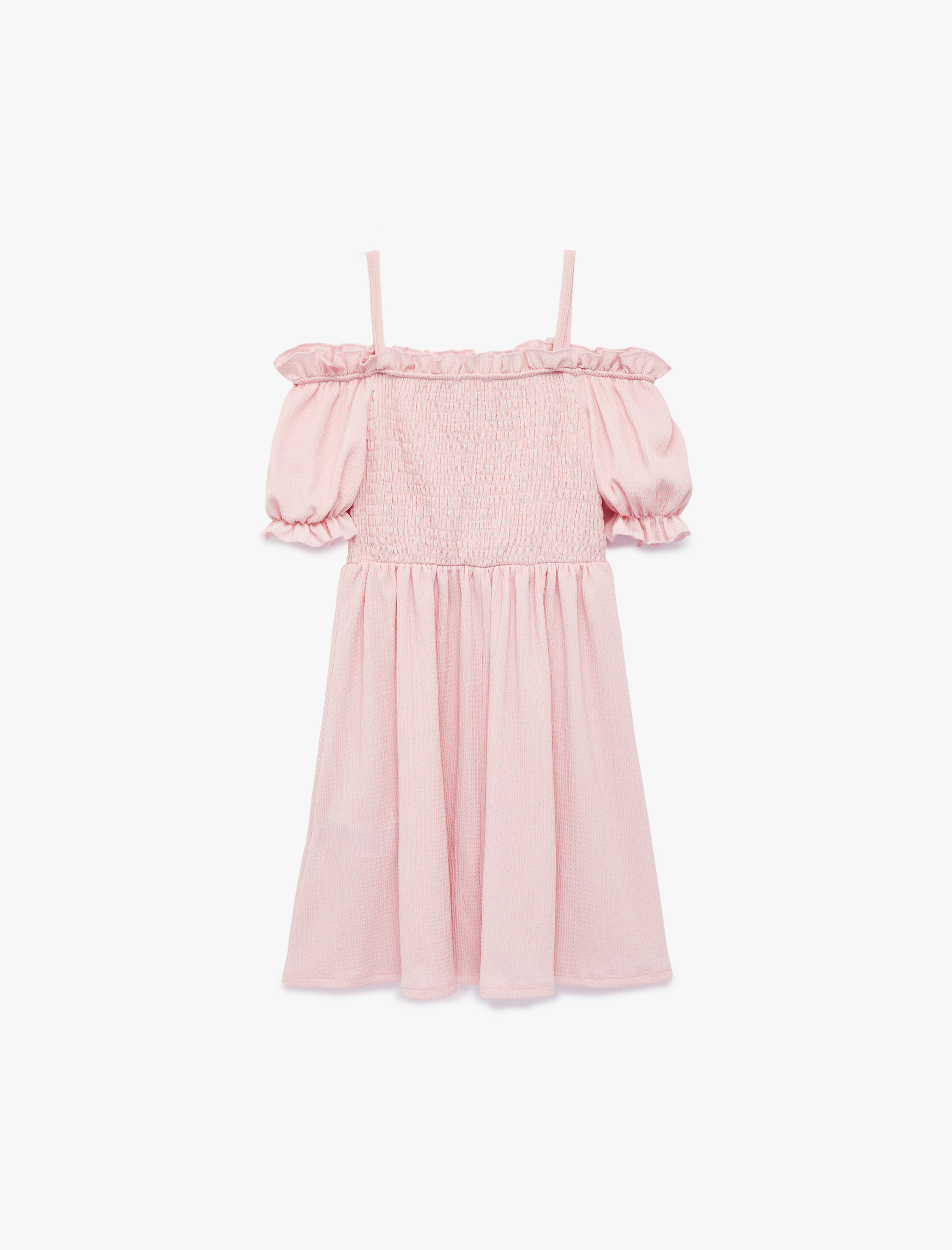  Kız Çocuk Gipeli Balon Kollu Omzu Açık Midi Elbise