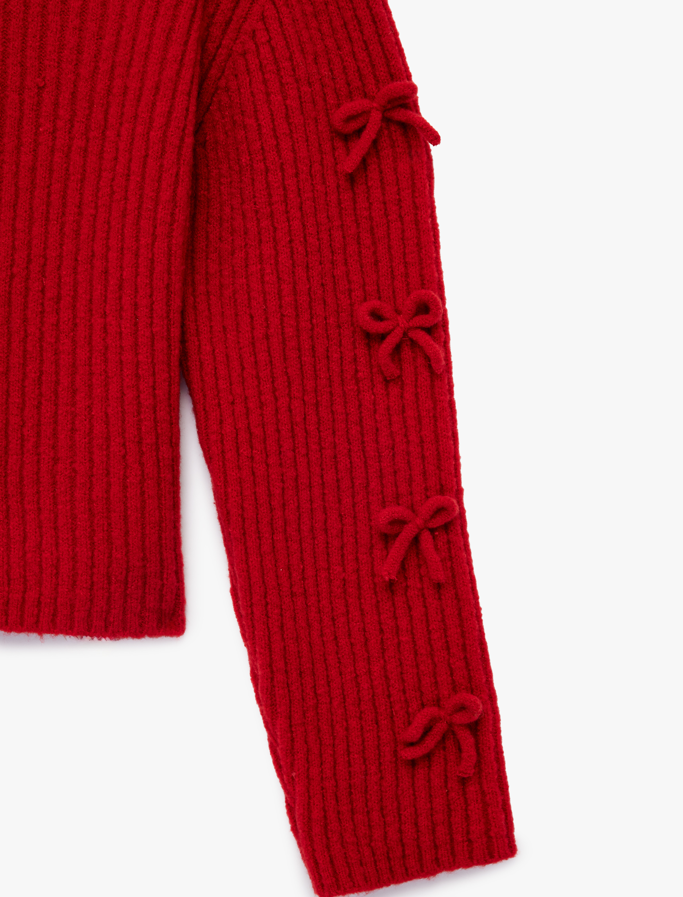  Kız Çocuk Fiyonk Detaylı Uzun Kollu Bisiklet Yaka Triko Kazak