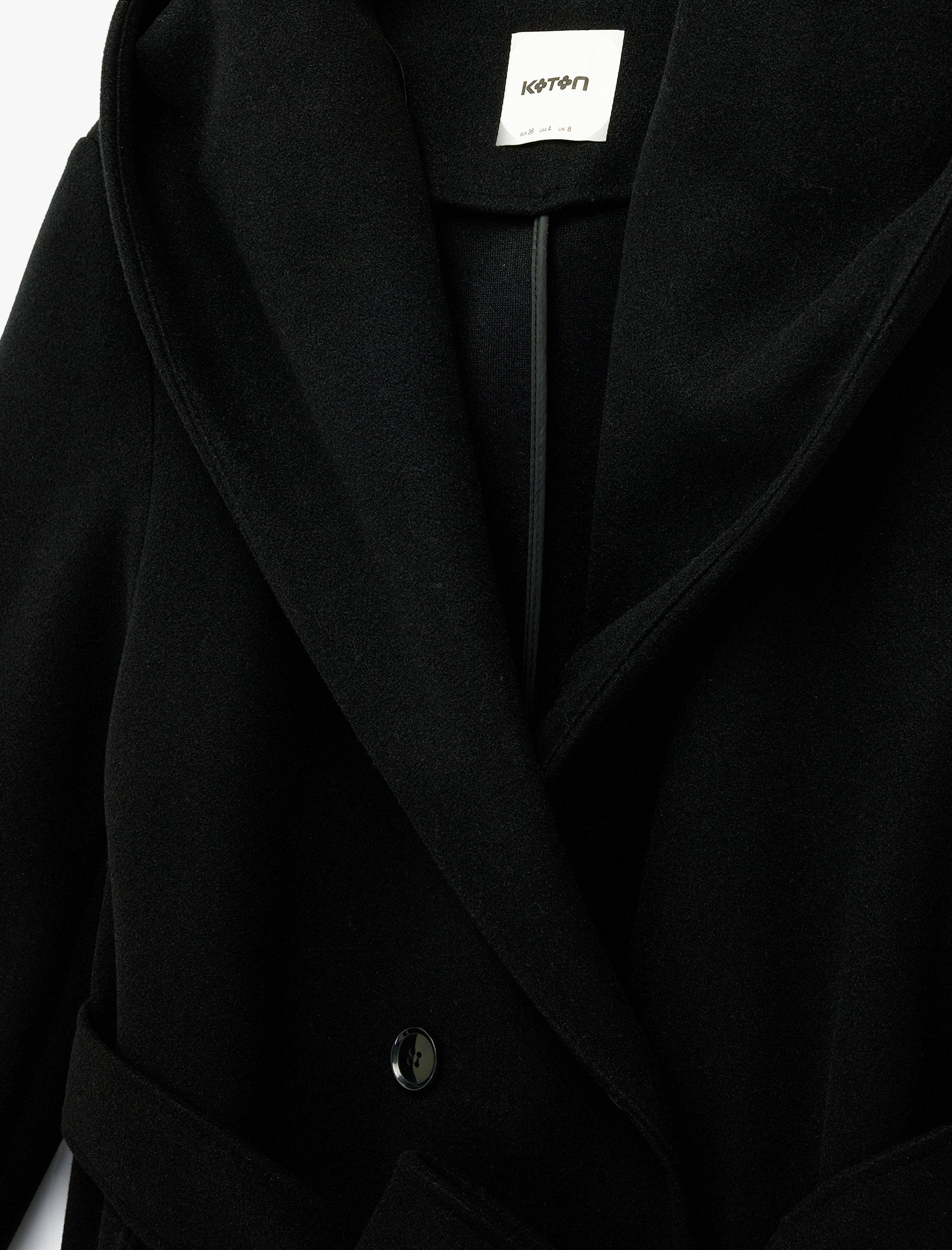   Uzun Kollu Cepli Kemerli Kapüşonlu Kaşe Kaban