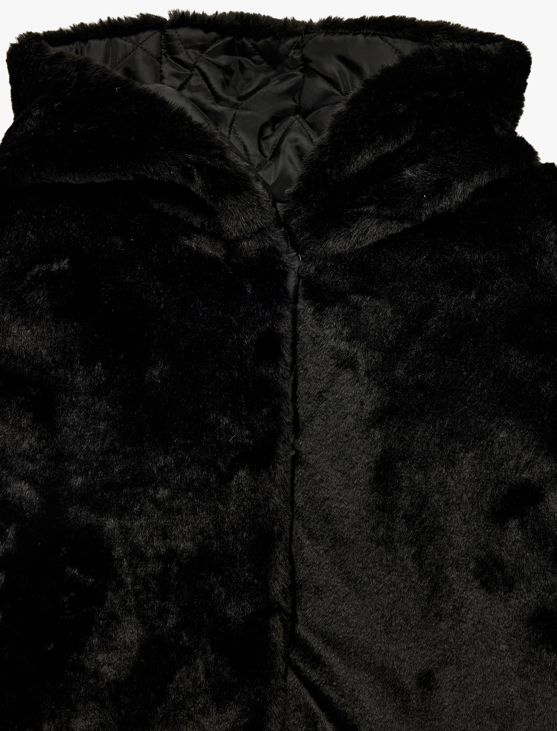  Kız Çocuk Uzun Kollu Cep Detaylı Fermuarlı Kapüşonlu Suni Kürklü Mont