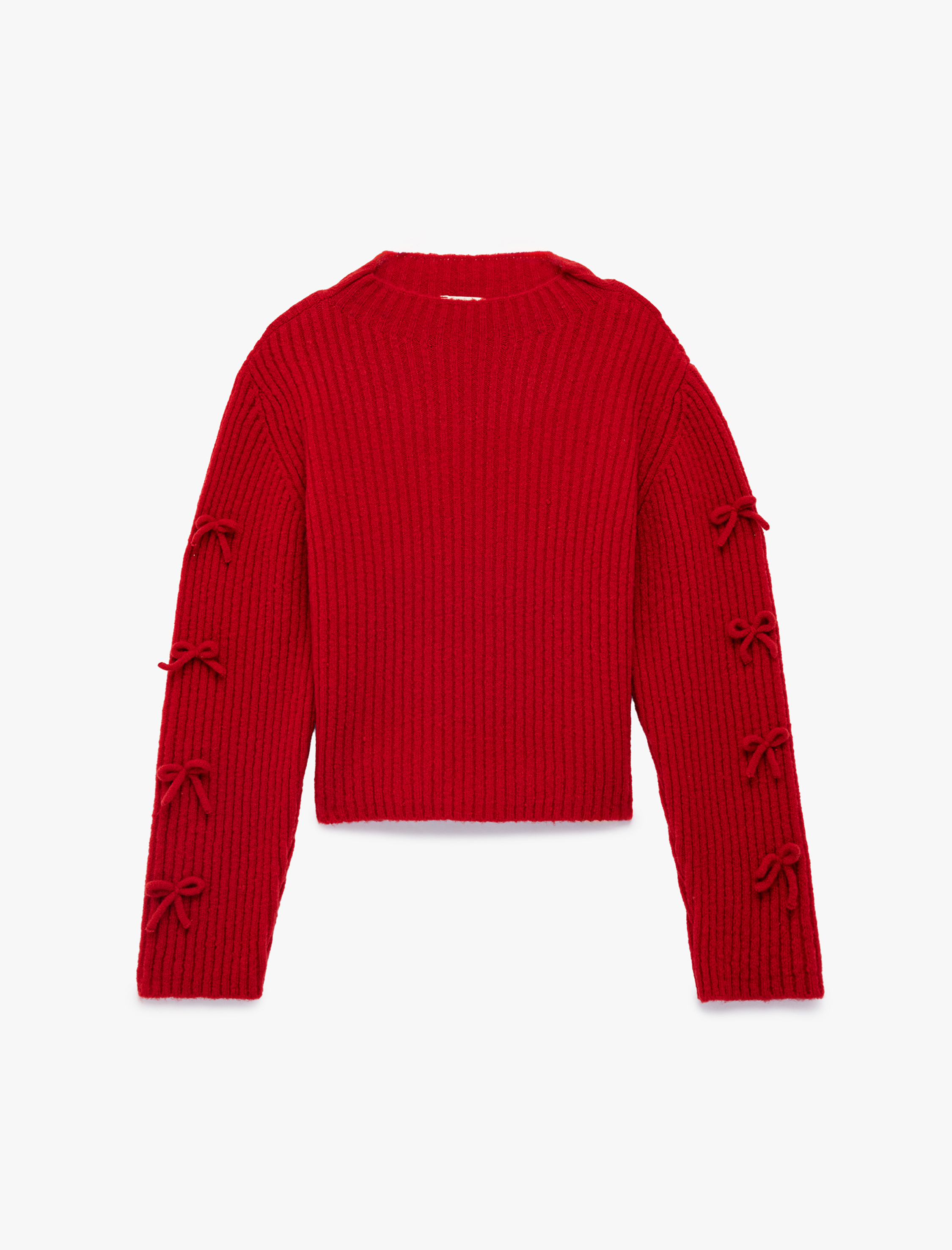  Kız Çocuk Fiyonk Detaylı Uzun Kollu Bisiklet Yaka Triko Kazak