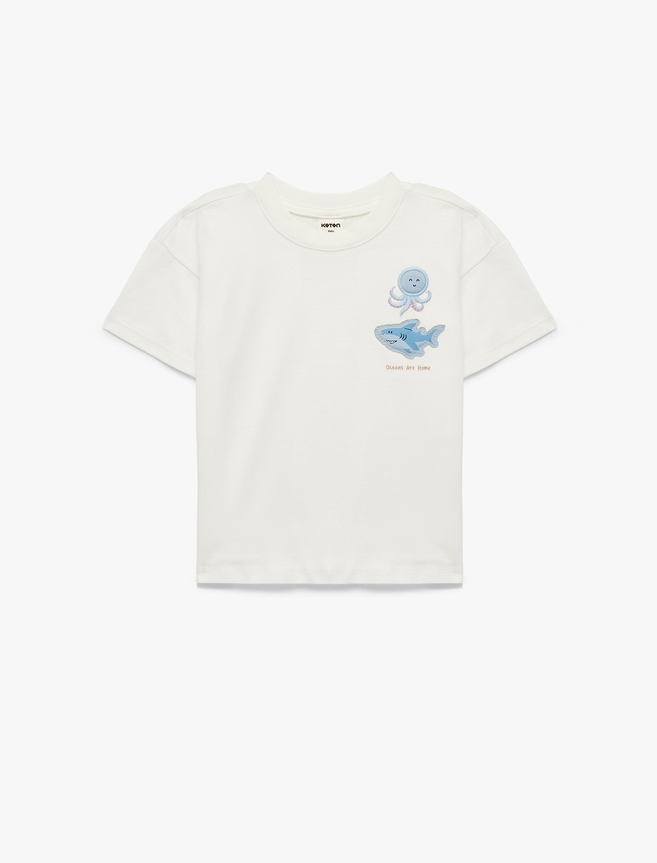  Erkek Bebek Pamuklu Nakış Detaylı Kısa Kollu Bisiklet Yaka Oversize Tişört