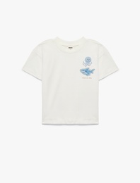 Pamuklu Nakış Detaylı Kısa Kollu Bisiklet Yaka Oversize Tişört