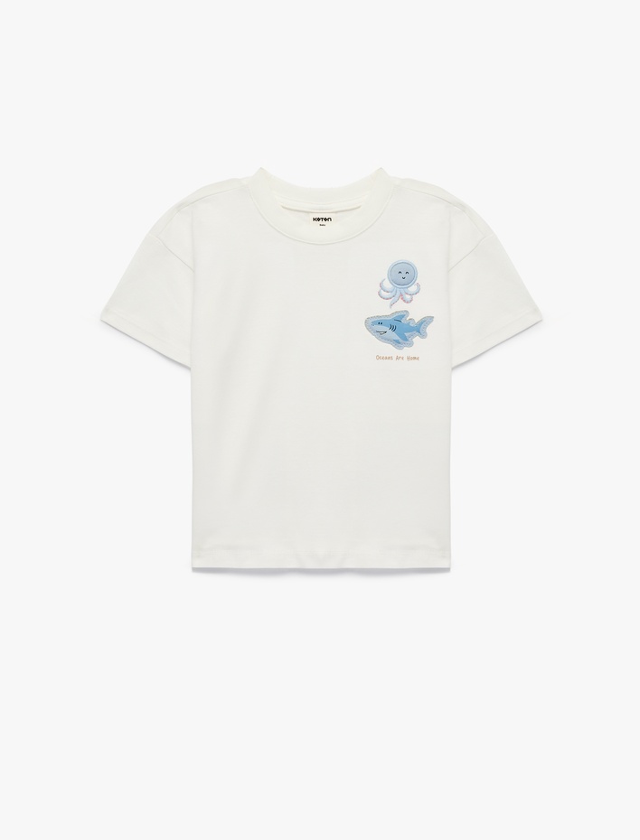 Erkek Bebek Pamuklu Nakış Detaylı Kısa Kollu Bisiklet Yaka Oversize Tişört