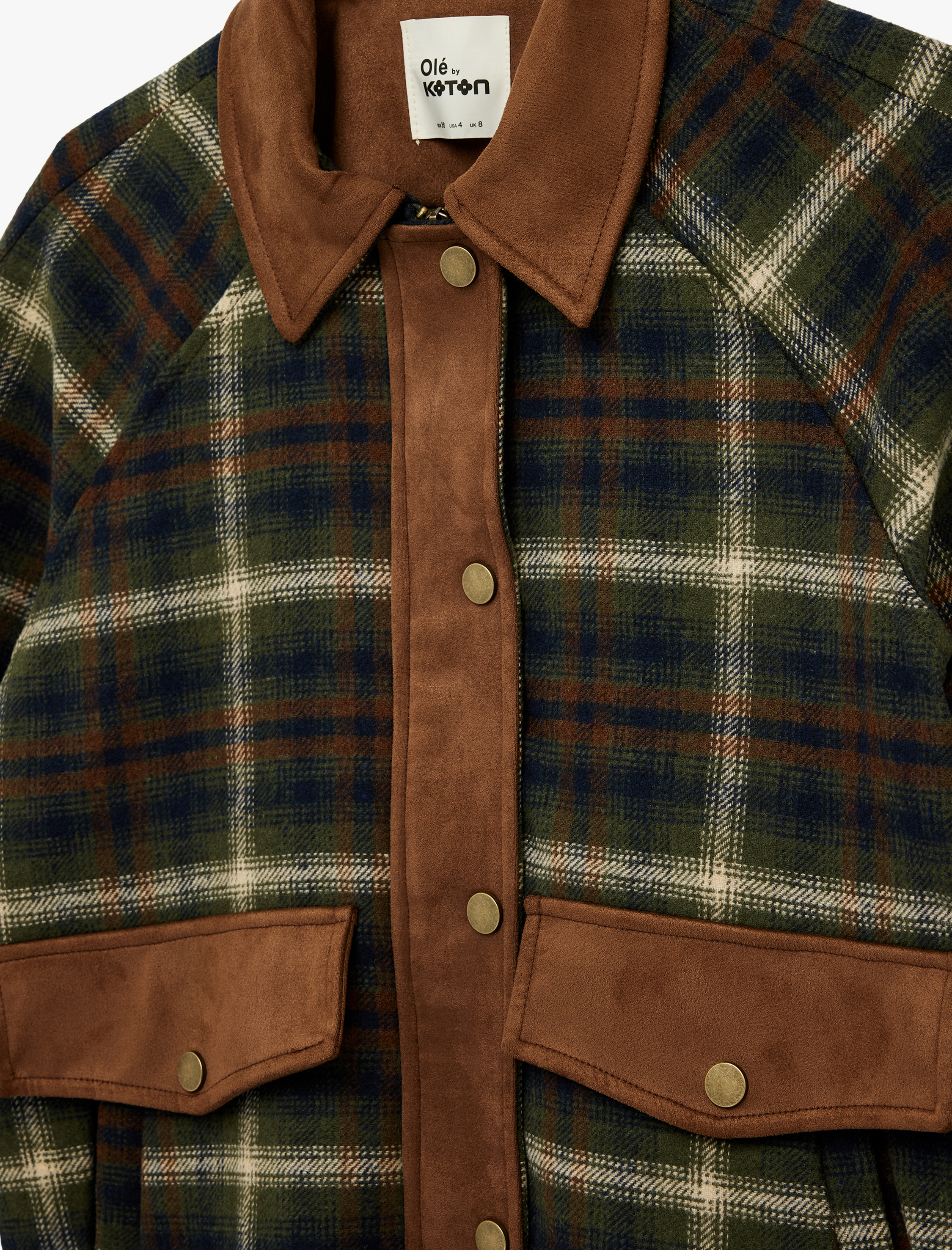   Klasik Yaka Çıtçıt Düğmeli Cep Detaylı Ekoseli Oversize Mont