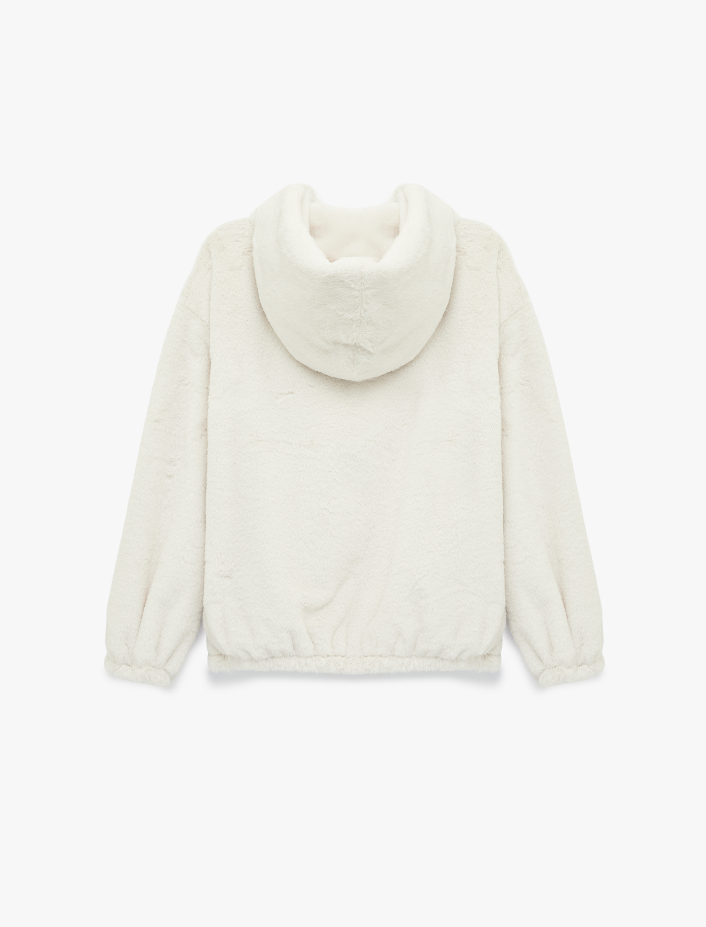   Kapüşonlu Fermuarlı Suni Kürk Ceket