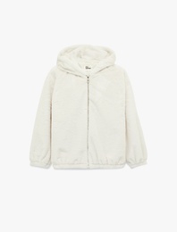 Kapüşonlu Fermuarlı Suni Kürk Ceket