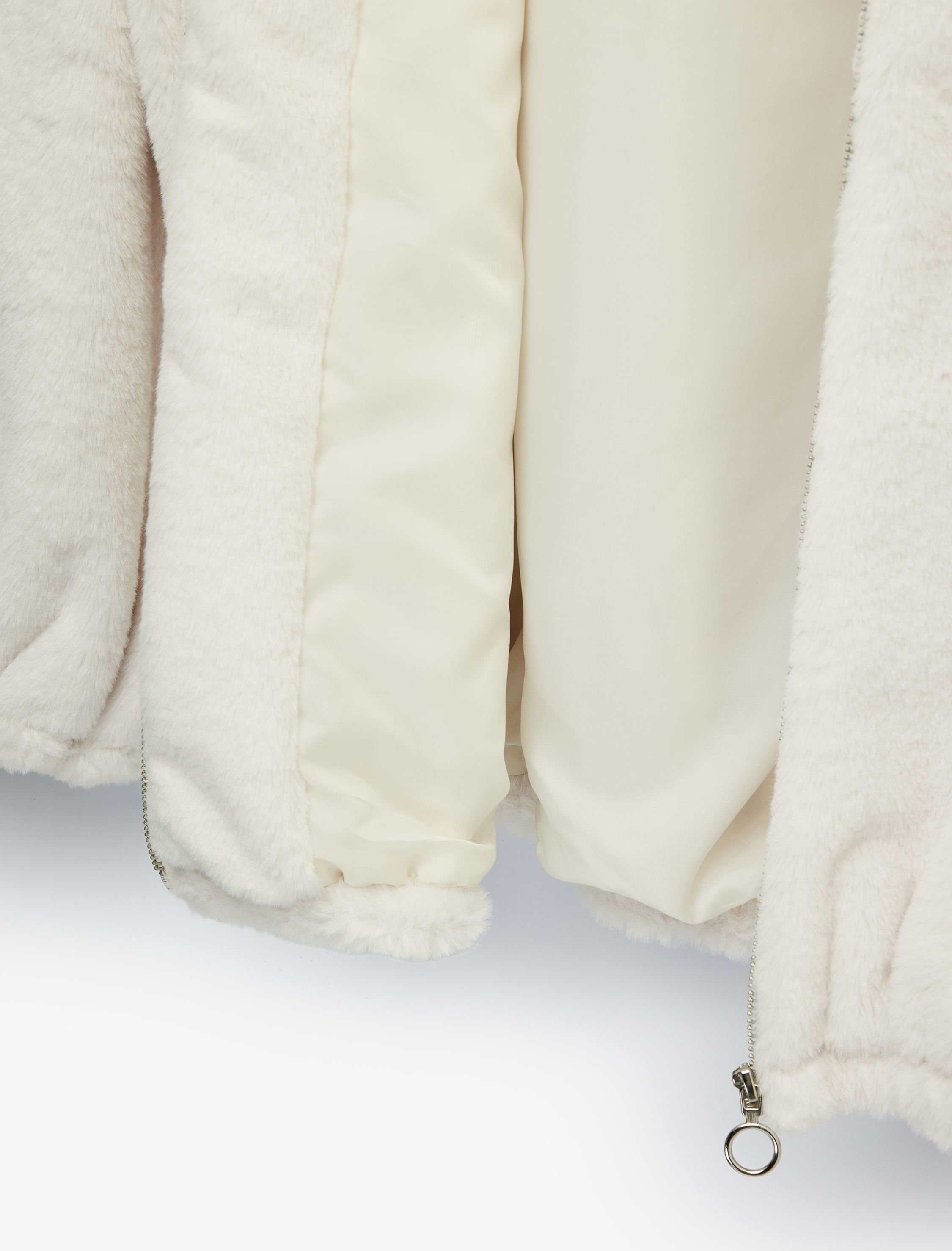   Kapüşonlu Fermuarlı Suni Kürk Ceket