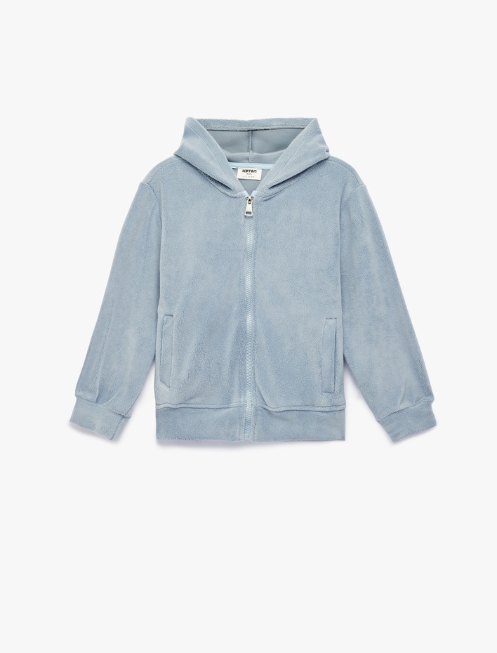 Kız Çocuk Uzun Kollu Fermuarlı Kapşonlu Polar Sweatshirt