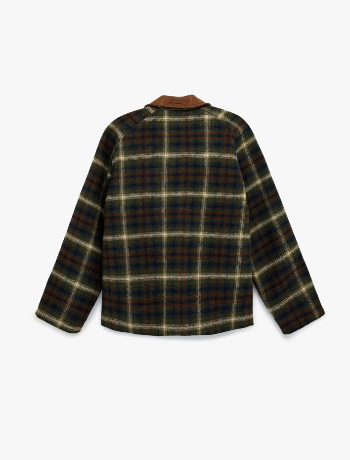  Klasik Yaka Çıtçıt Düğmeli Cep Detaylı Ekoseli Oversize Mont