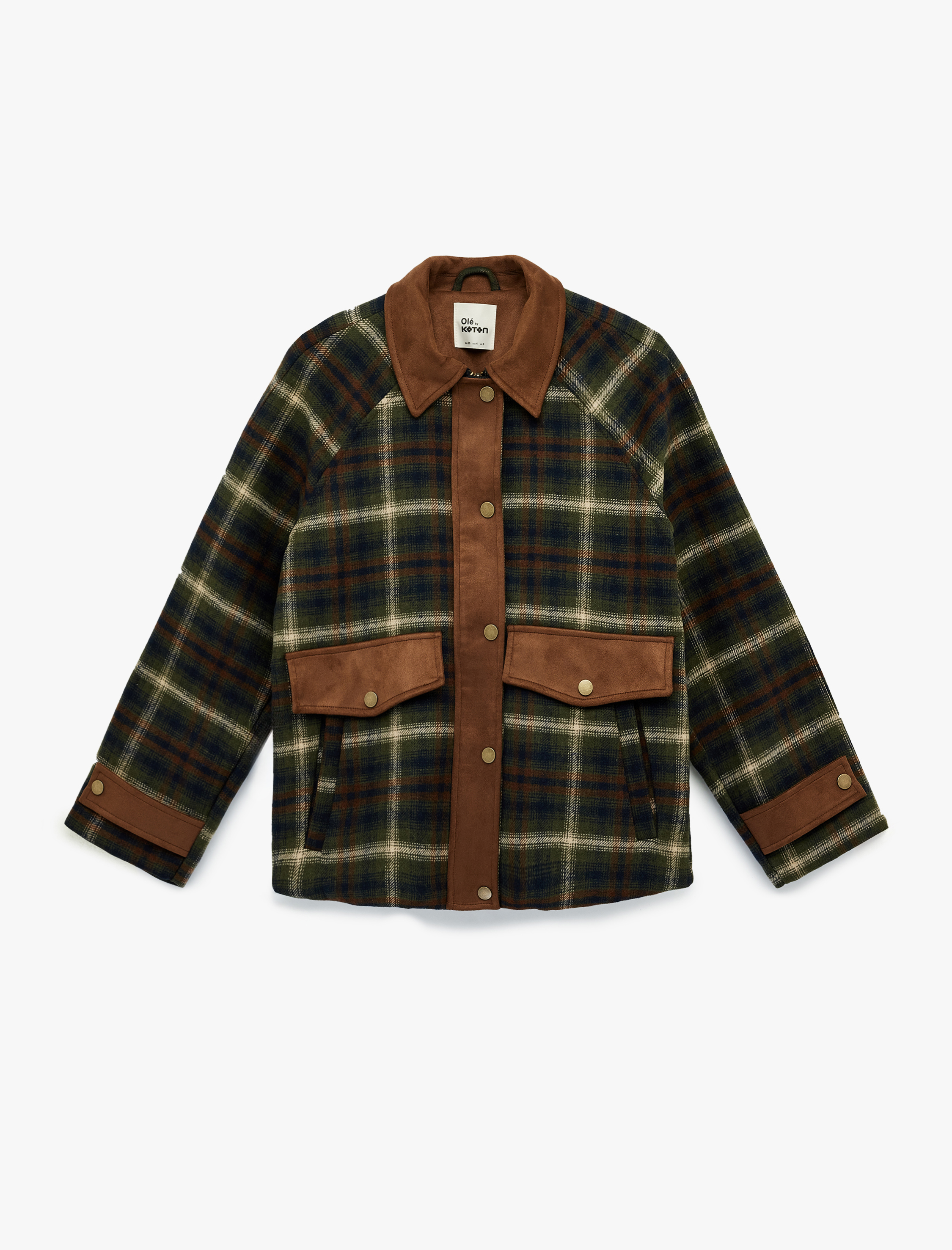   Klasik Yaka Çıtçıt Düğmeli Cep Detaylı Ekoseli Oversize Mont