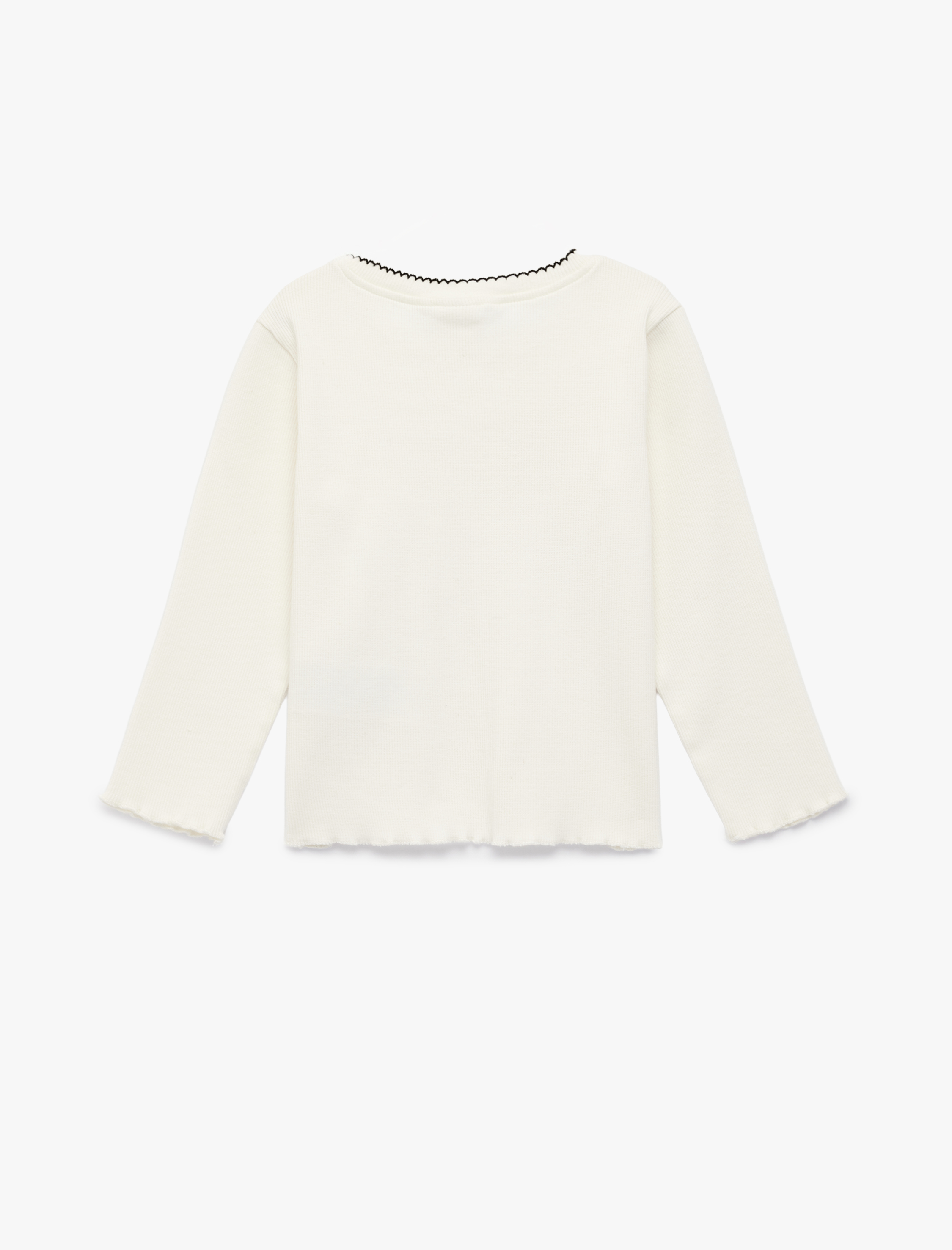  Kız Bebek Nakış Detaylı Uzun Kollu Bisiklet Yaka Pamuklu Tişört