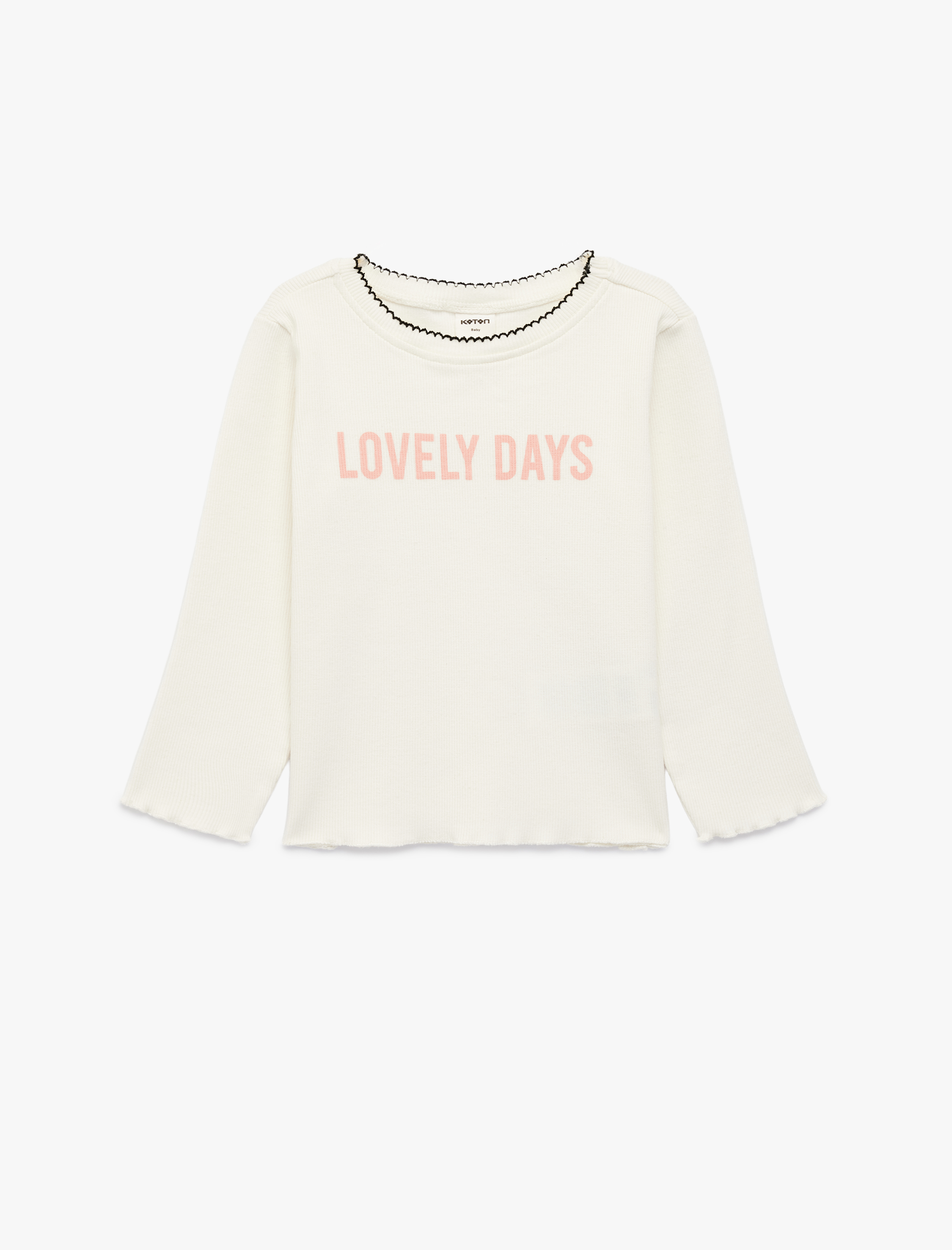  Kız Bebek Nakış Detaylı Uzun Kollu Bisiklet Yaka Pamuklu Tişört