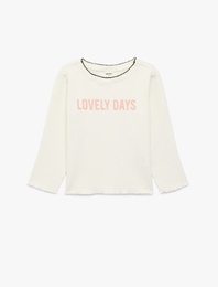 Nakış Detaylı Uzun Kollu Bisiklet Yaka Pamuklu Tişört