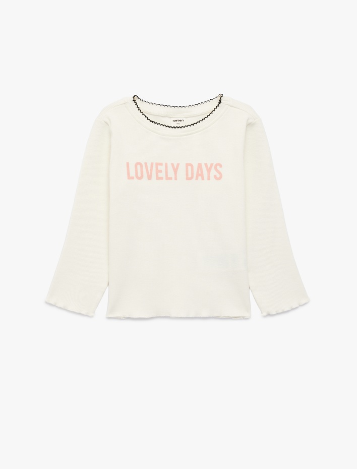 Kız Bebek Nakış Detaylı Uzun Kollu Bisiklet Yaka Pamuklu Tişört