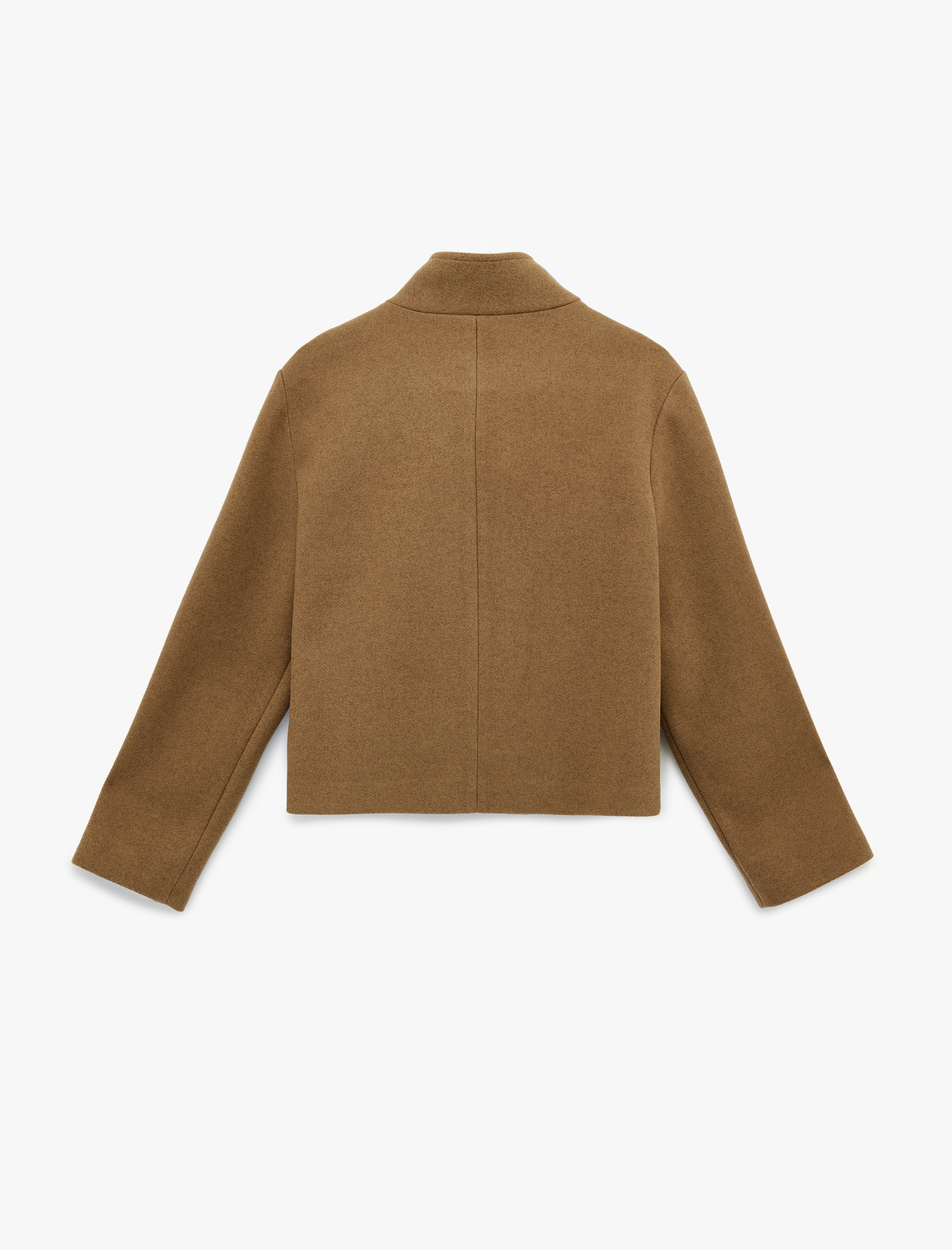   Uzun Kollu Dik Yaka Cep Detaylı Düğmeli Crop Ceket