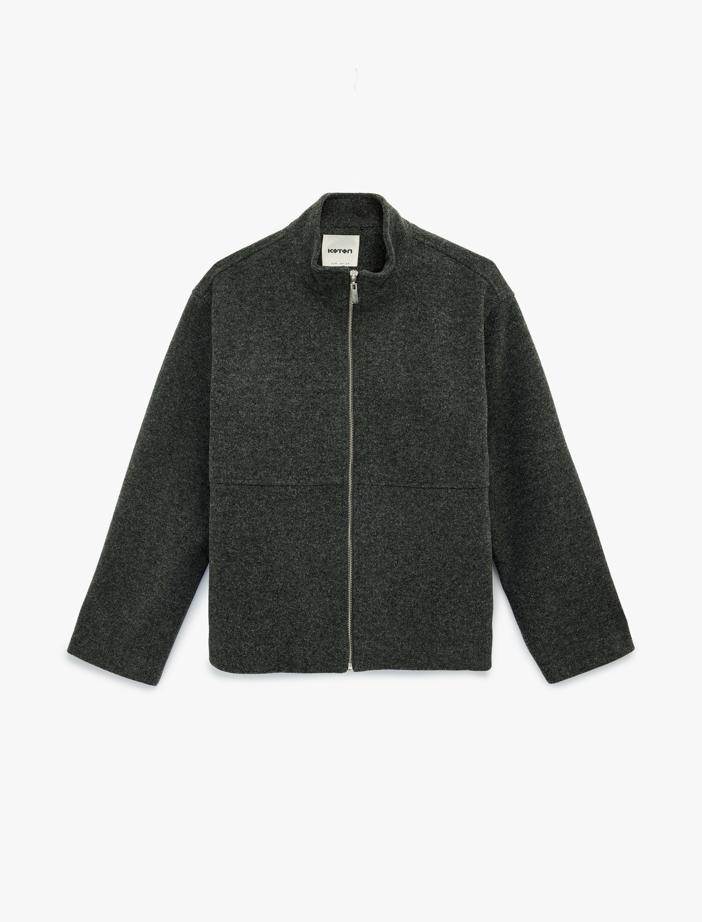   Dik Yaka Uzun Kollu Fermuarlı Kaşe Ceket