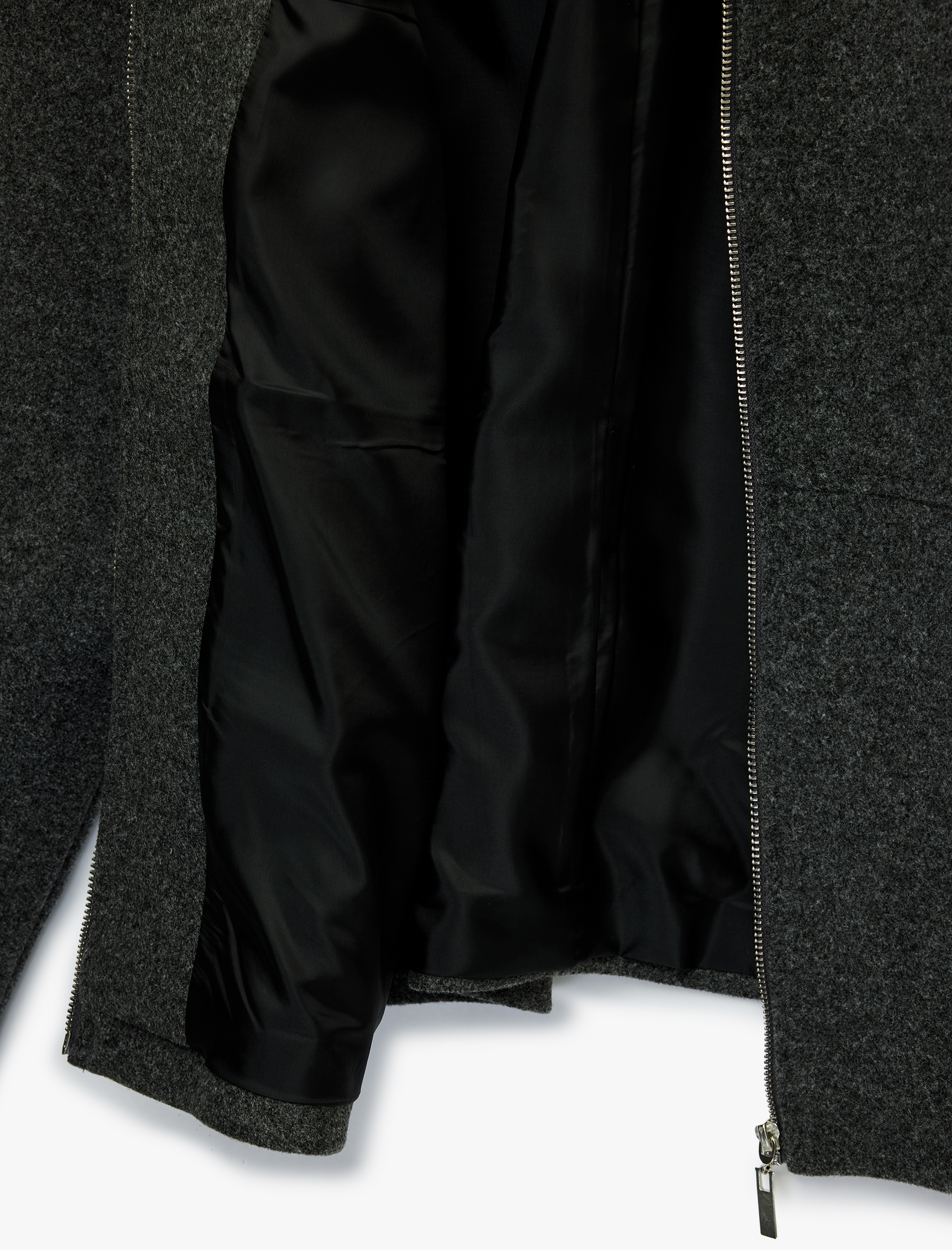   Dik Yaka Uzun Kollu Fermuarlı Kaşe Ceket