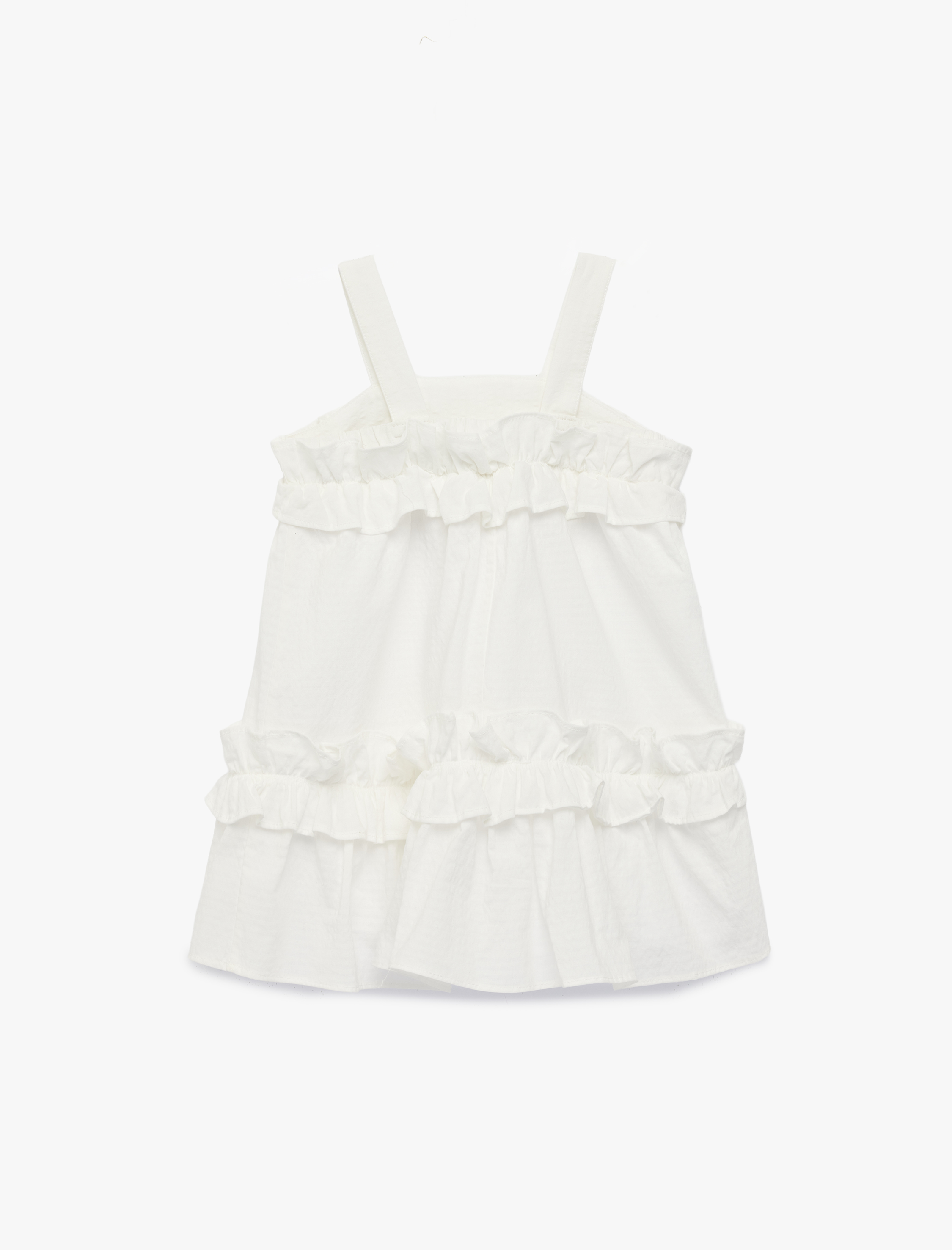  Kız Bebek Askılı Kare Yaka Fırfır Detaylı Elbise