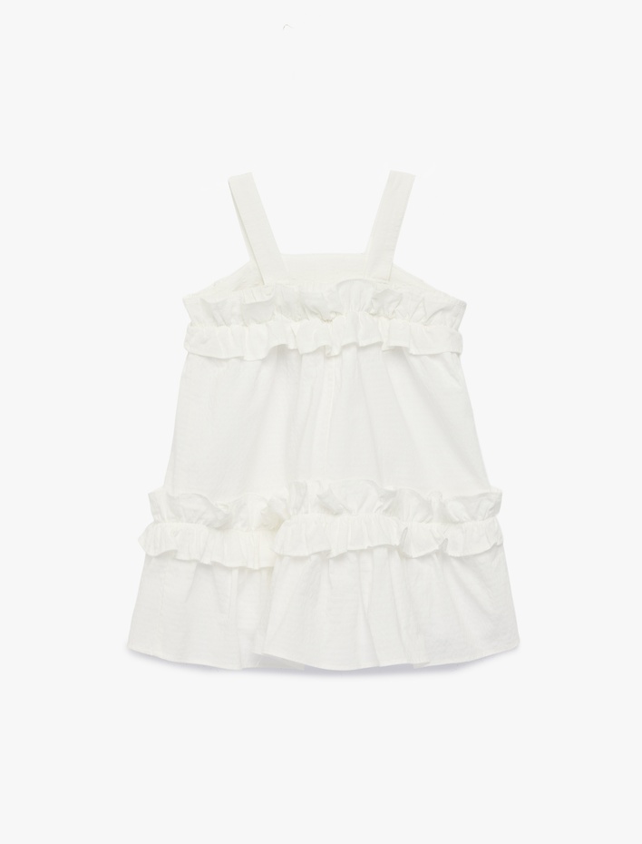 Kız Bebek Askılı Kare Yaka Fırfır Detaylı Elbise