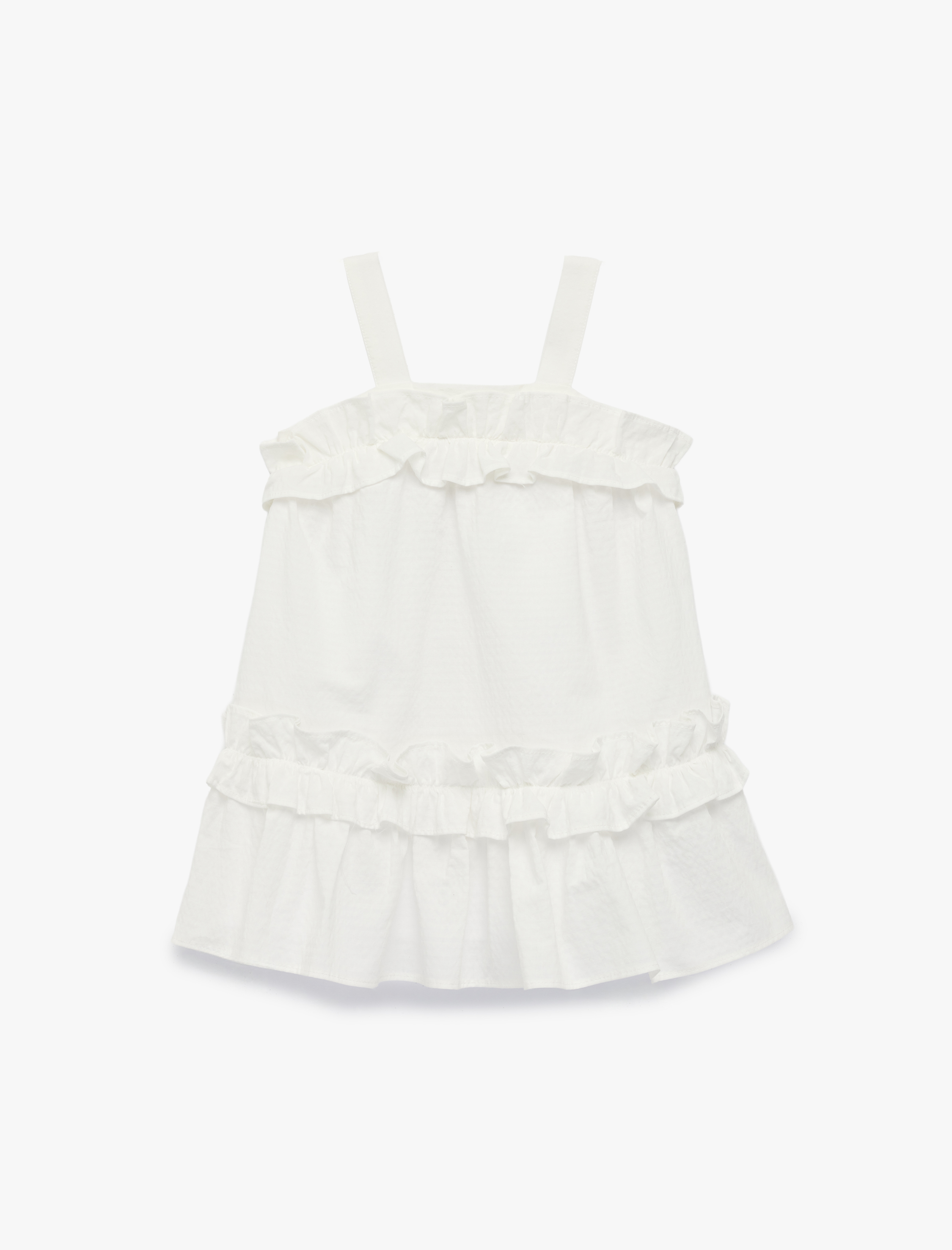  Kız Bebek Askılı Kare Yaka Fırfır Detaylı Elbise