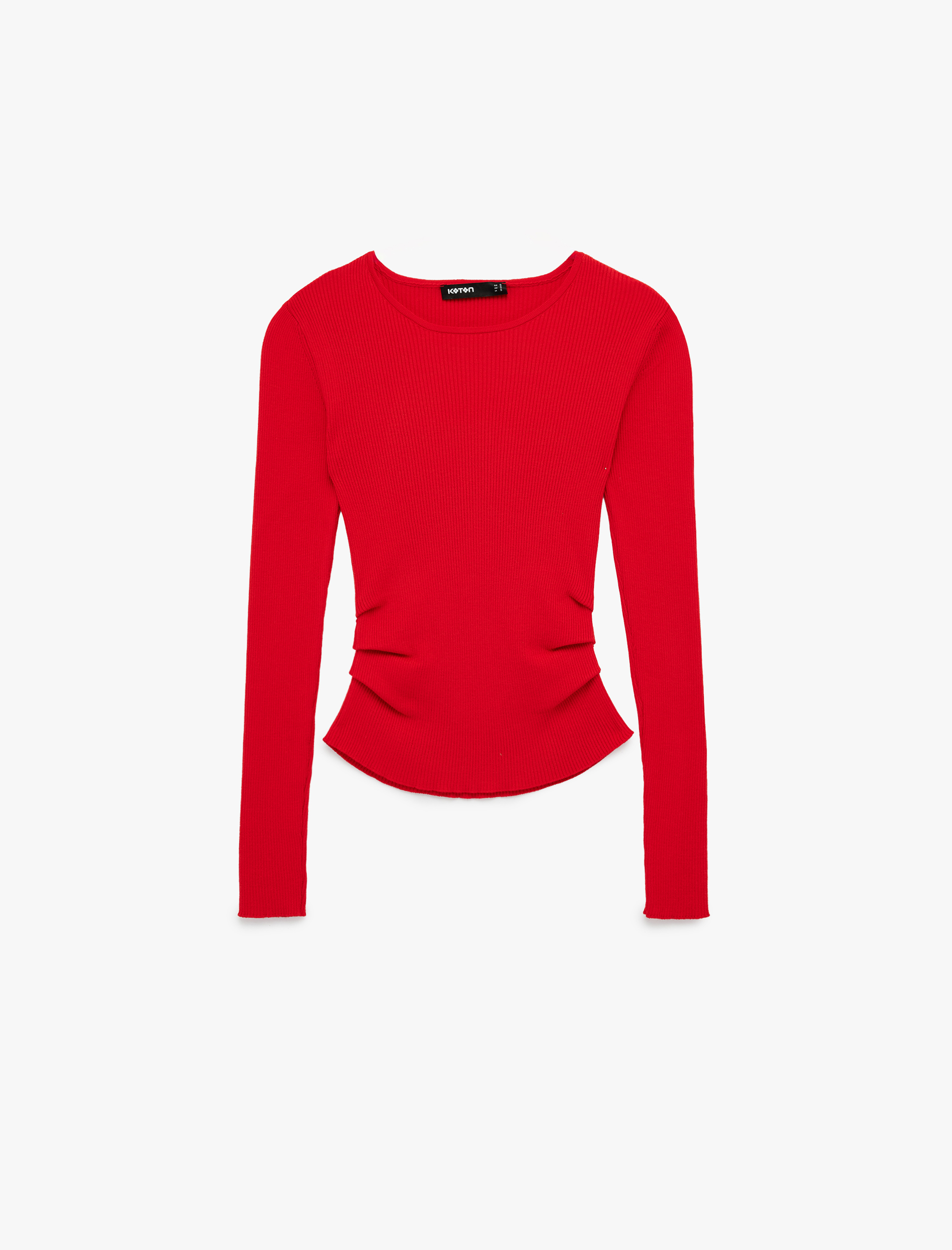   Uzun Kollu Drape Detaylı Yuvarlak Kayık Yaka Triko Kazak