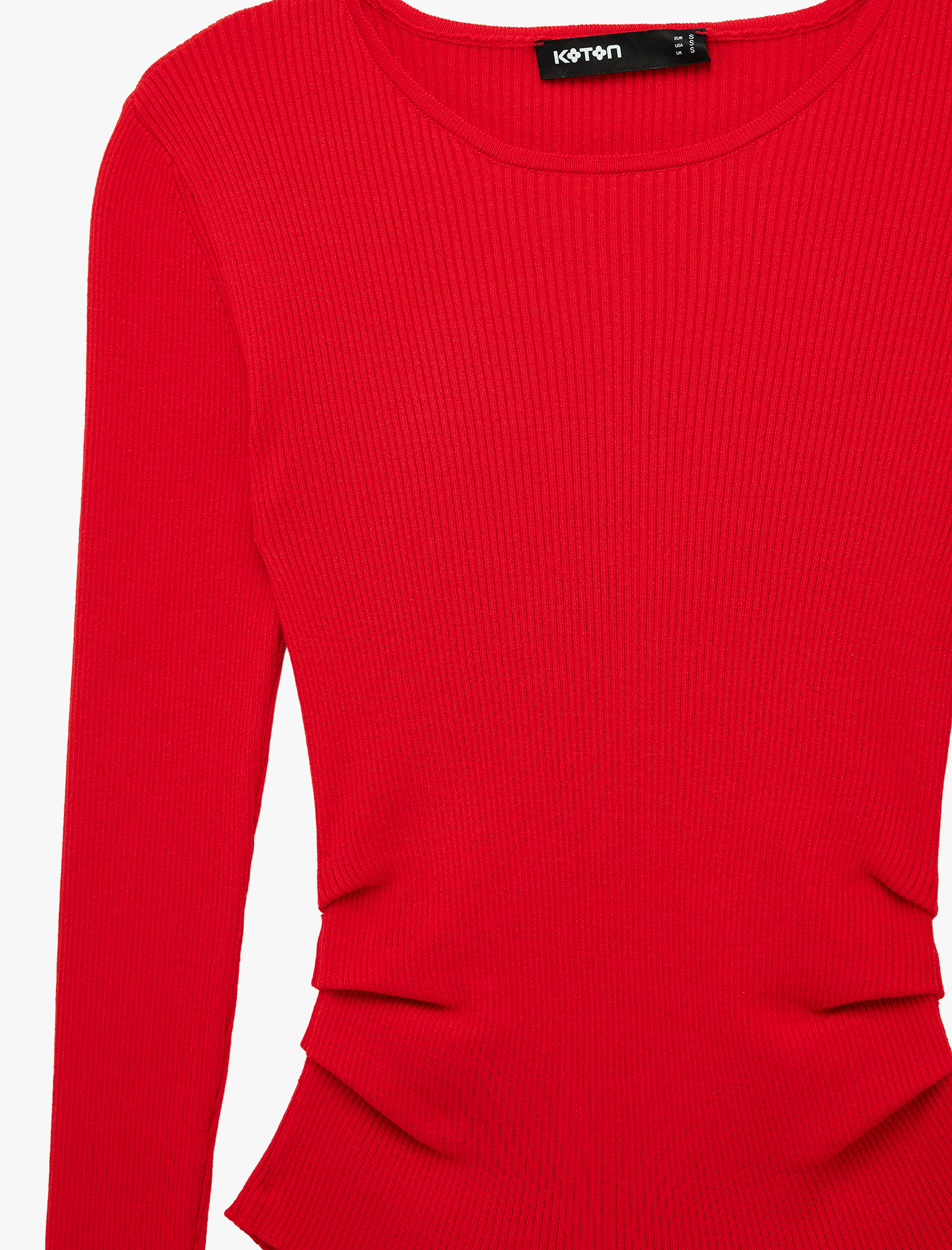   Uzun Kollu Drape Detaylı Yuvarlak Kayık Yaka Triko Kazak