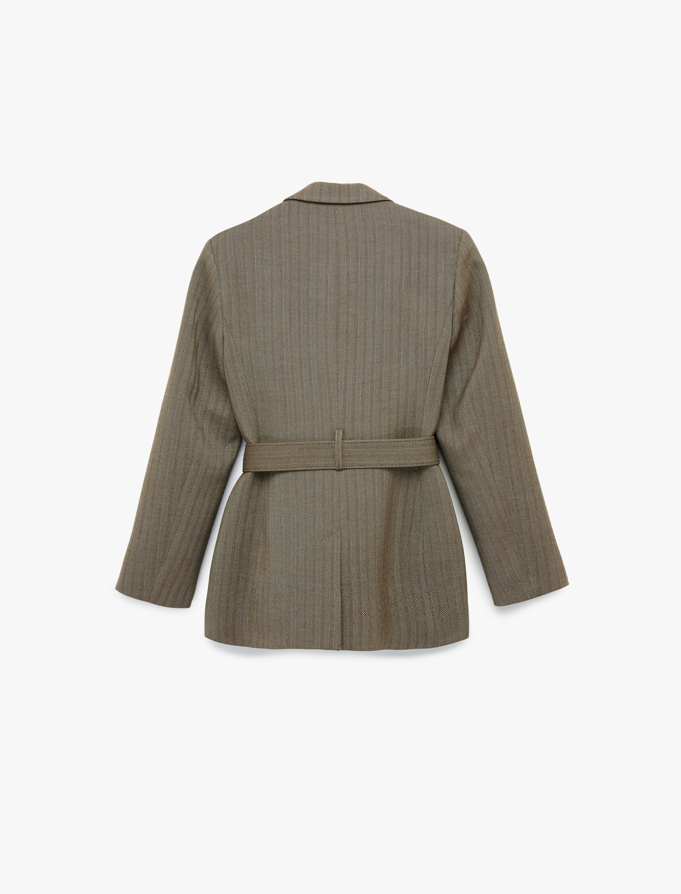   Flanel Kumaş Cepli Uzun Kollu Kemerli Blazer Ceket