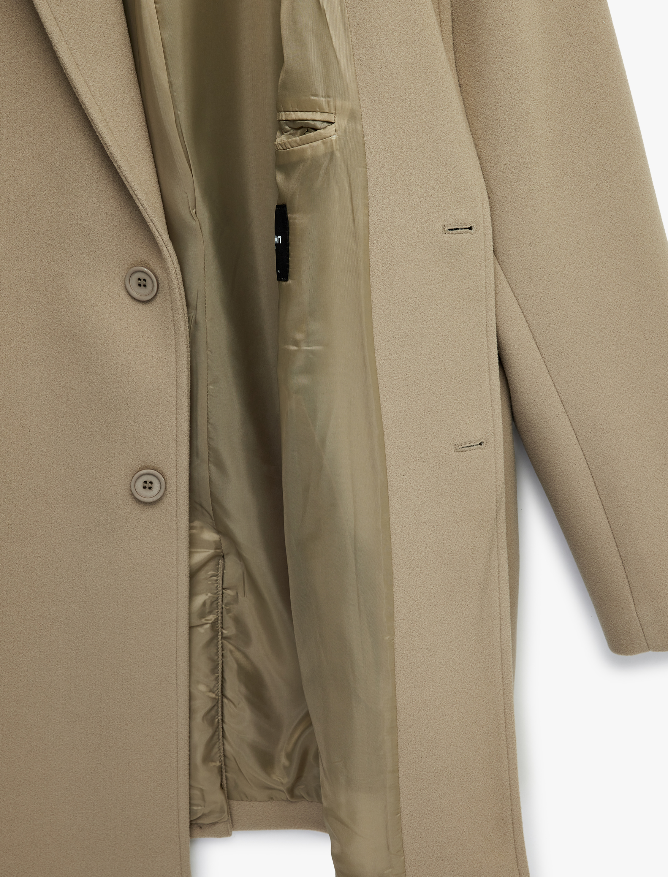   Regular Fit Uzun Kollu Cepli Düğmeli Kruvaze Yaka Kaşe Kaban