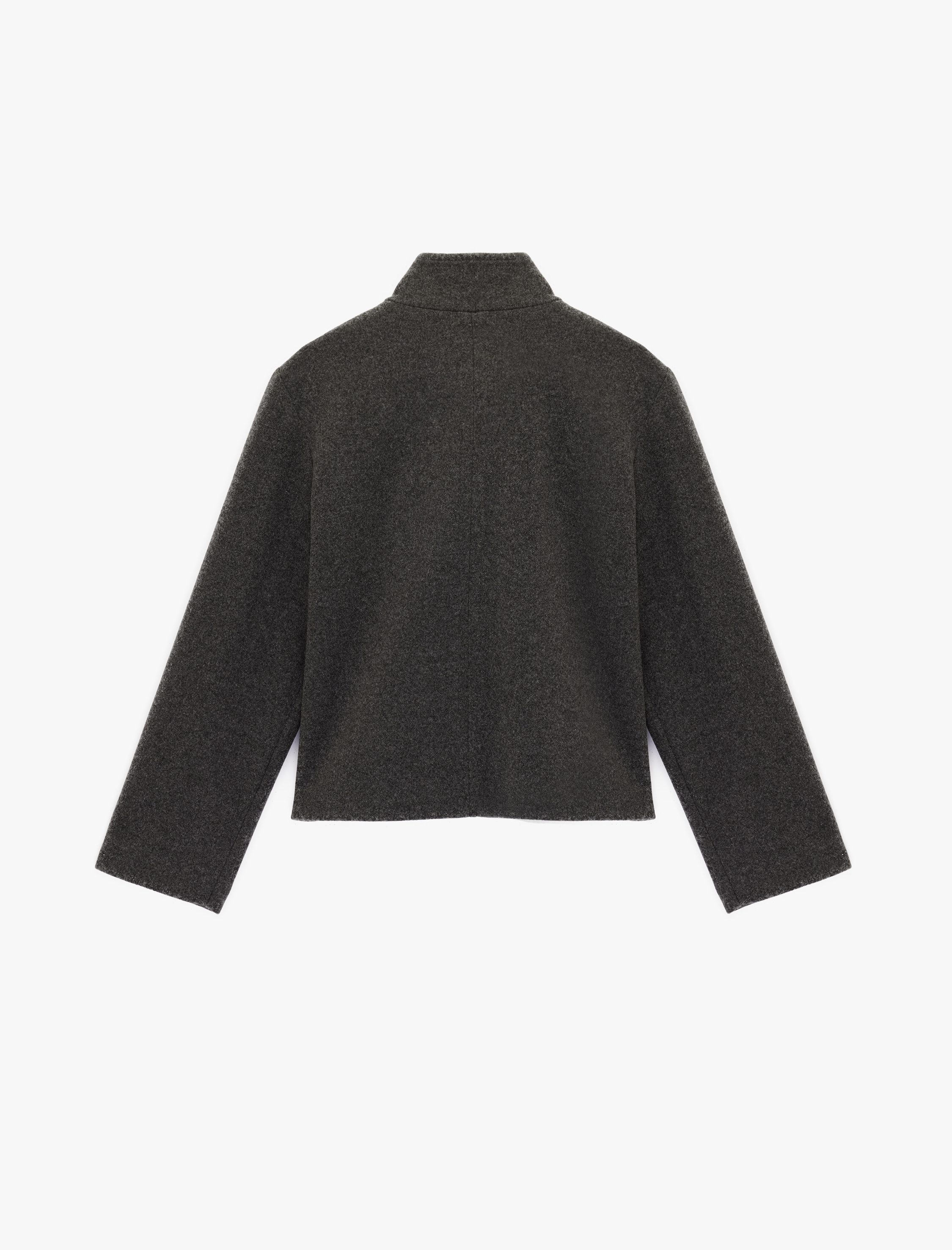   Uzun Kollu Dik Yaka Cep Detaylı Düğmeli Crop Ceket