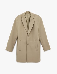 Regular Fit Uzun Kollu Cepli Düğmeli Kruvaze Yaka Kaşe Kaban